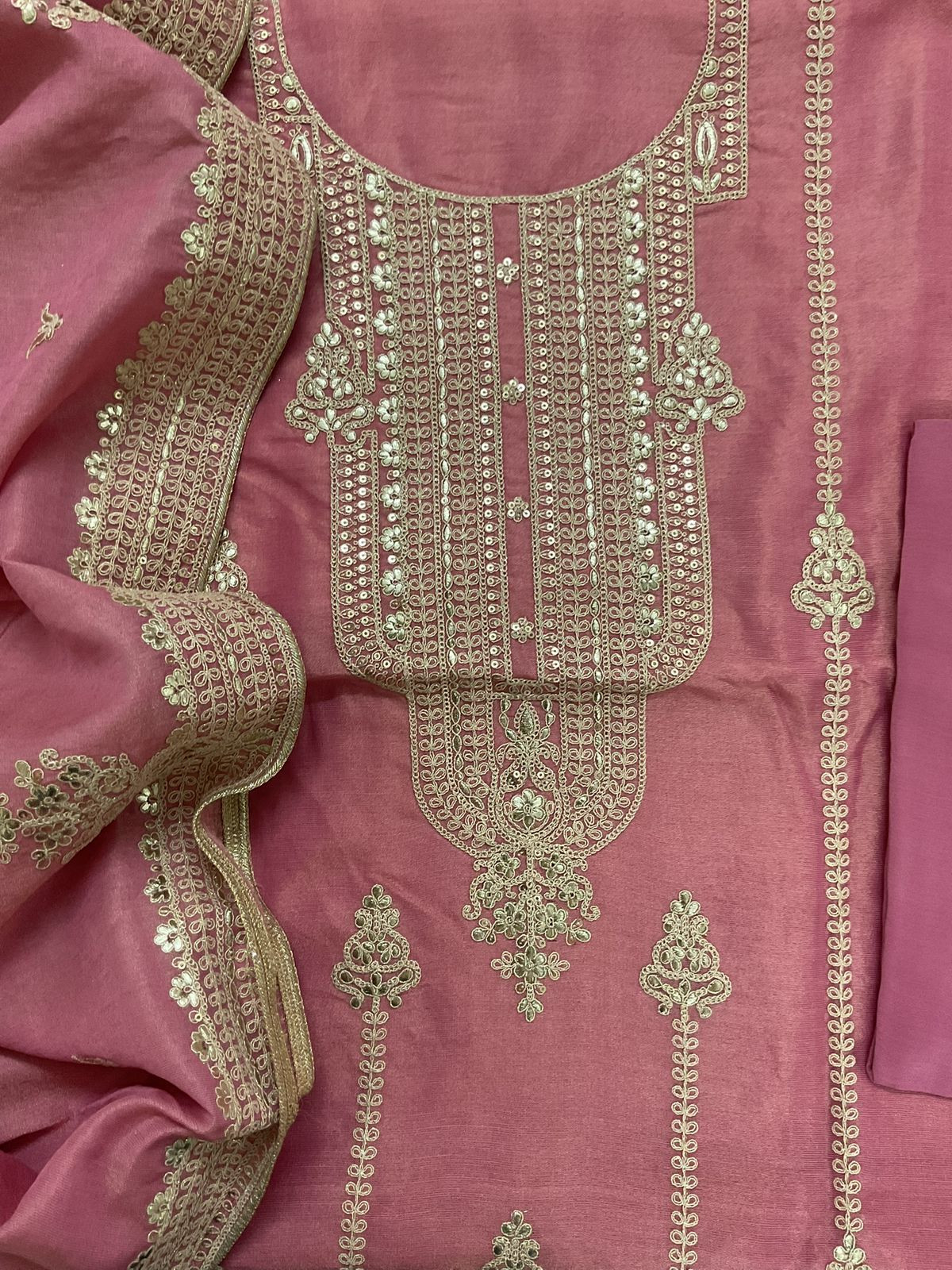 Pure Tissue Chanderi Embroidered Suit - Pink