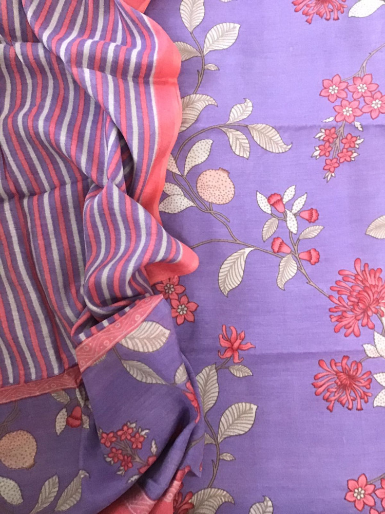 Image of Soft Malai Chanderi Printed Suit - Purple