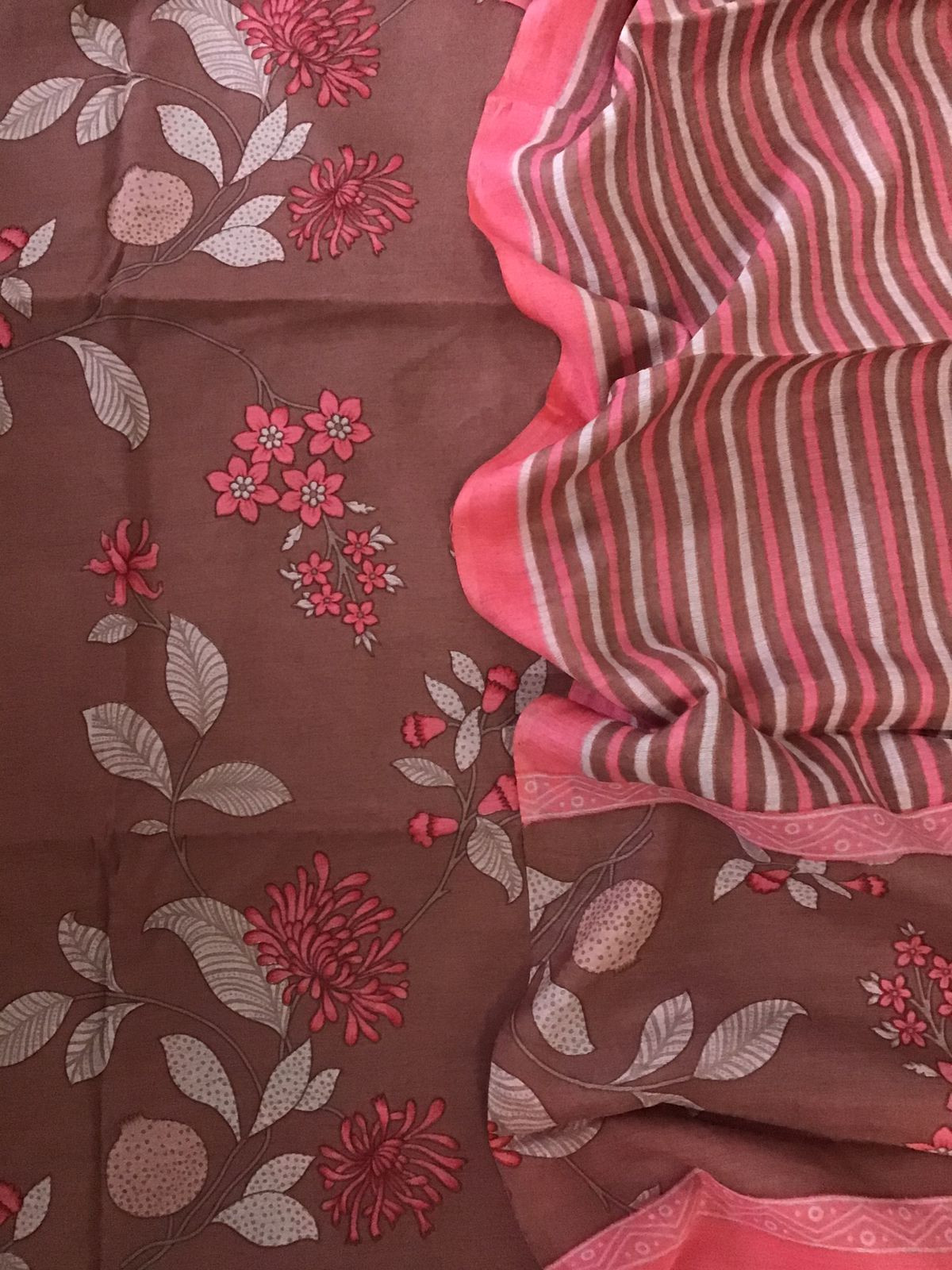 Soft Malai Chanderi Printed Suit - Brown