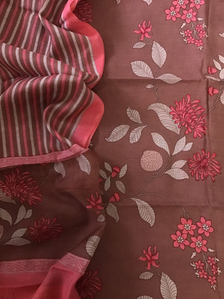 Image of Soft Malai Chanderi Printed Suit - Brown