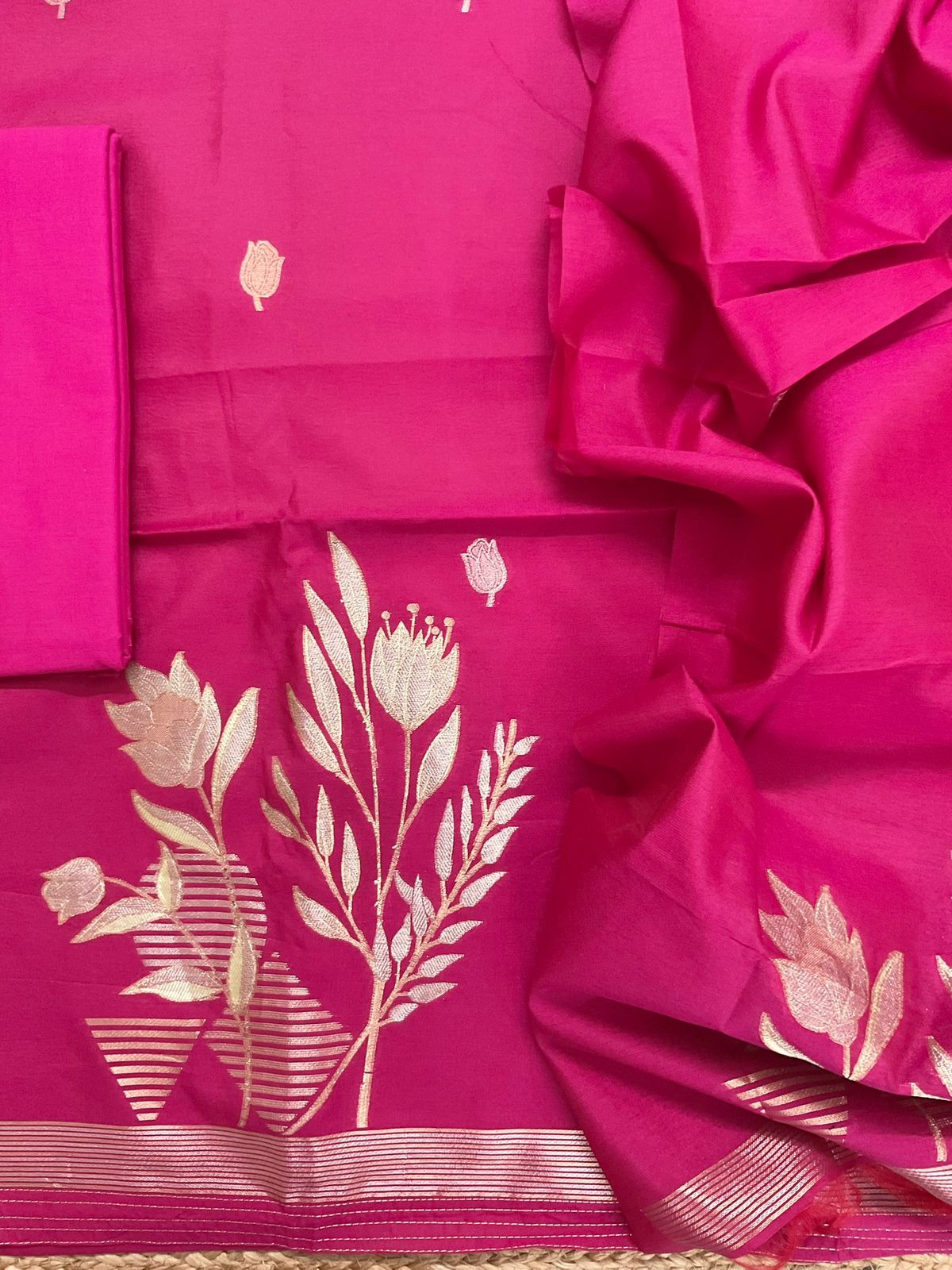 Soft Kora Chanderi Jamdani Weaved Suit - Pink