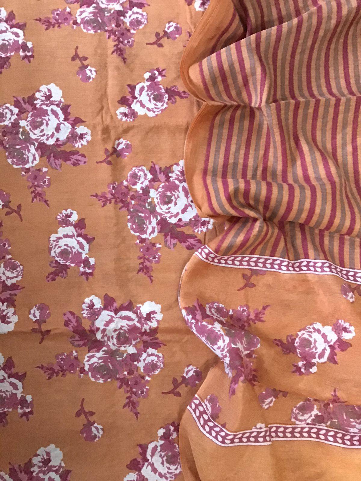 Soft Malai Chanderi Printed Suit - Orange