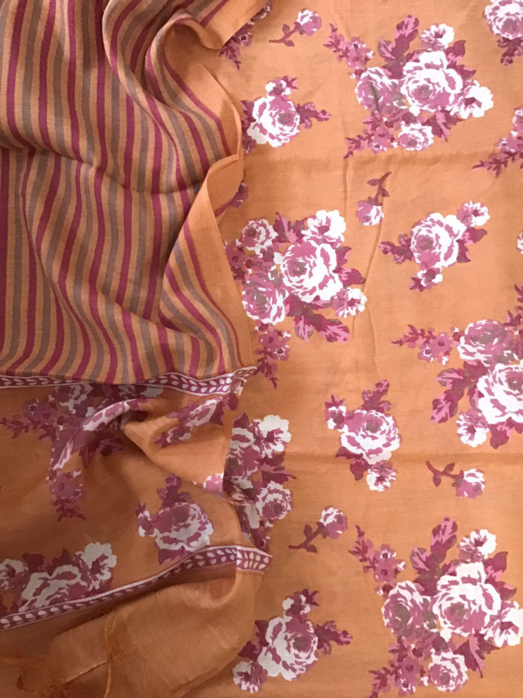 Image of Soft Malai Chanderi Printed Suit - Orange