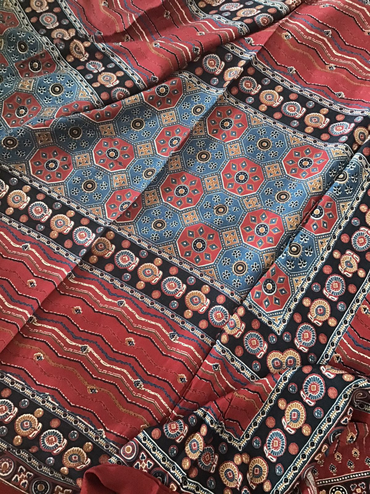 Soft Woollen Slub Silk Printed Embroidered Suit - Red