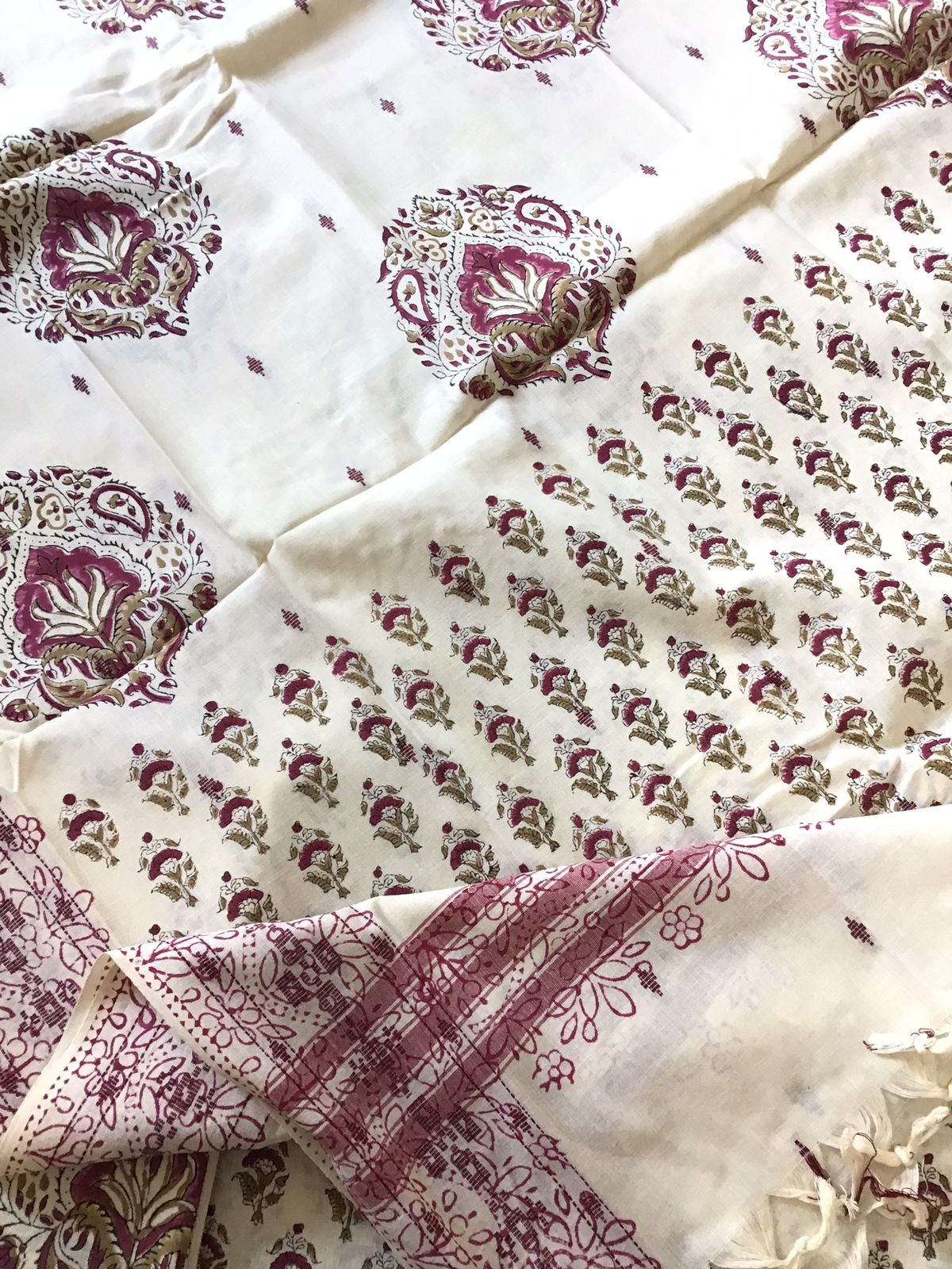 Pure Cotton Printed Embroidered Suit - Cream