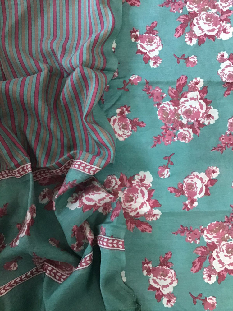 Image of Soft Malai Chanderi Printed Suit - Green