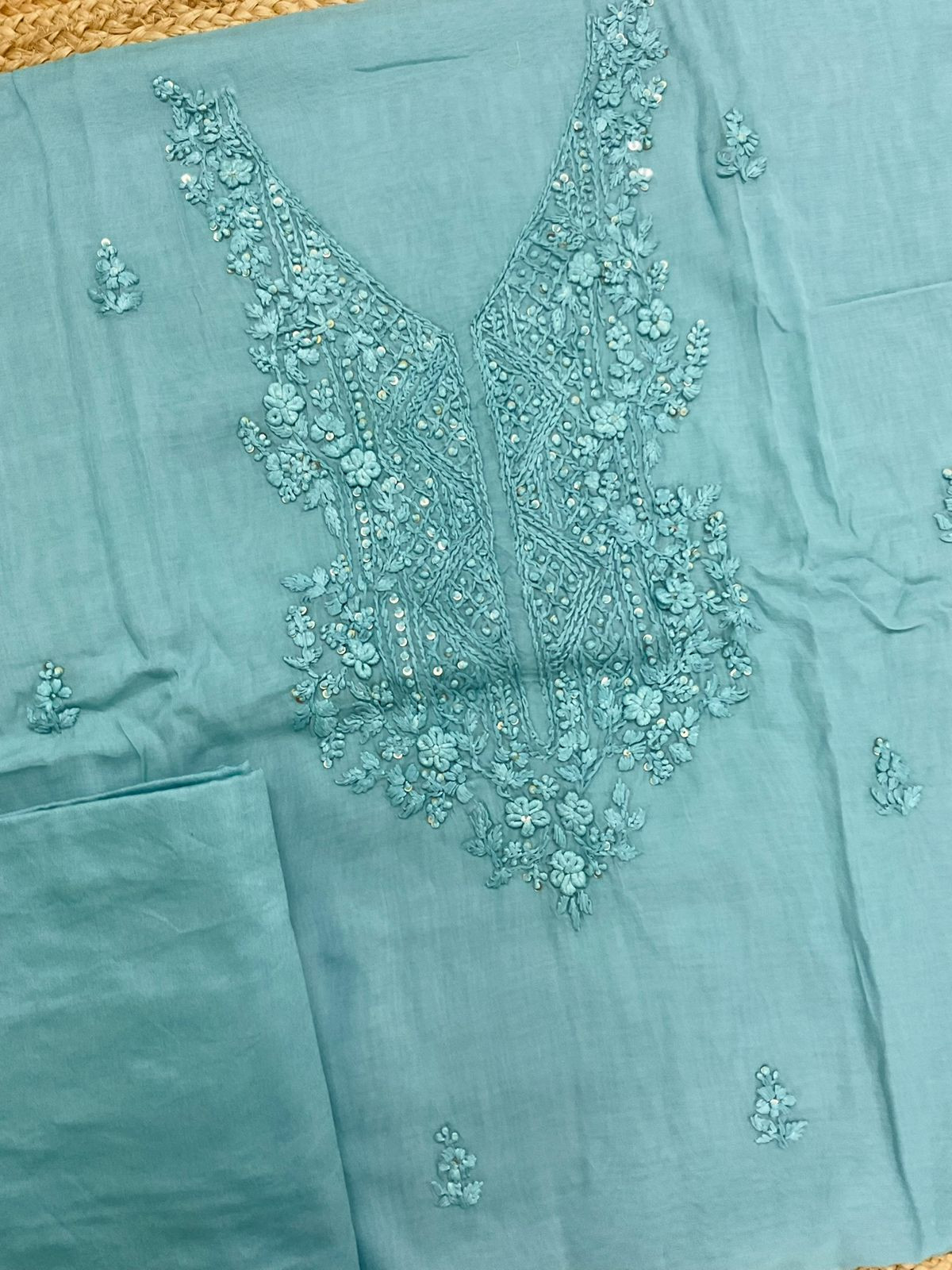 Soft Chanderi Embroidered Suit - Blue