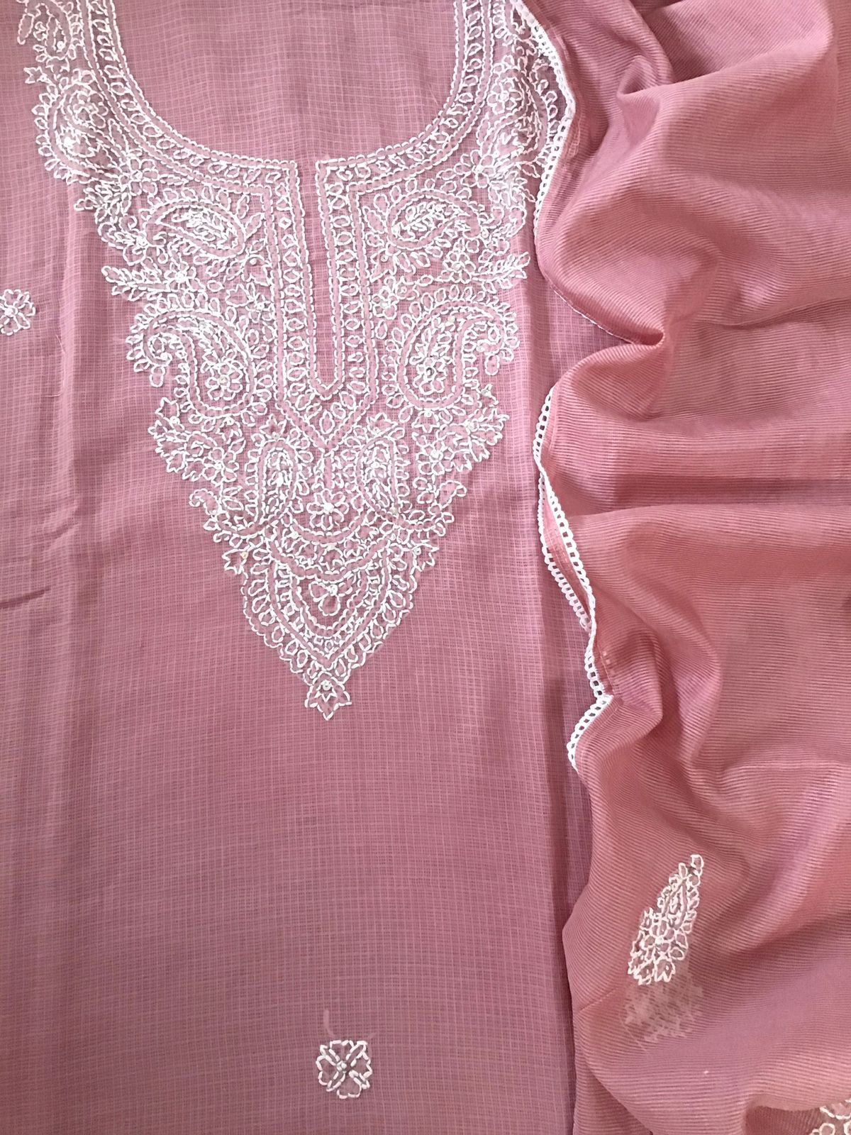 Pure Kota Cotton  Embroidered Suit - Pink