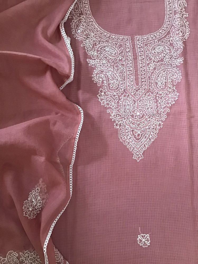 Image of Pure Kota Cotton  Embroidered Suit - Pink