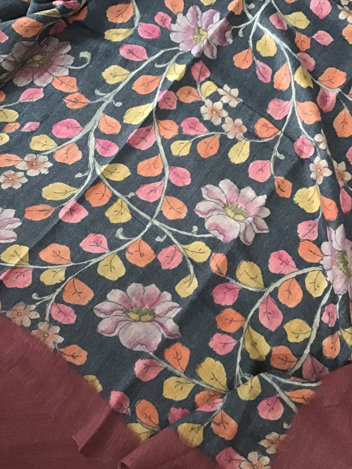 Pure Woollen Basbara Cotton Silk Printed Suit - Brick Red