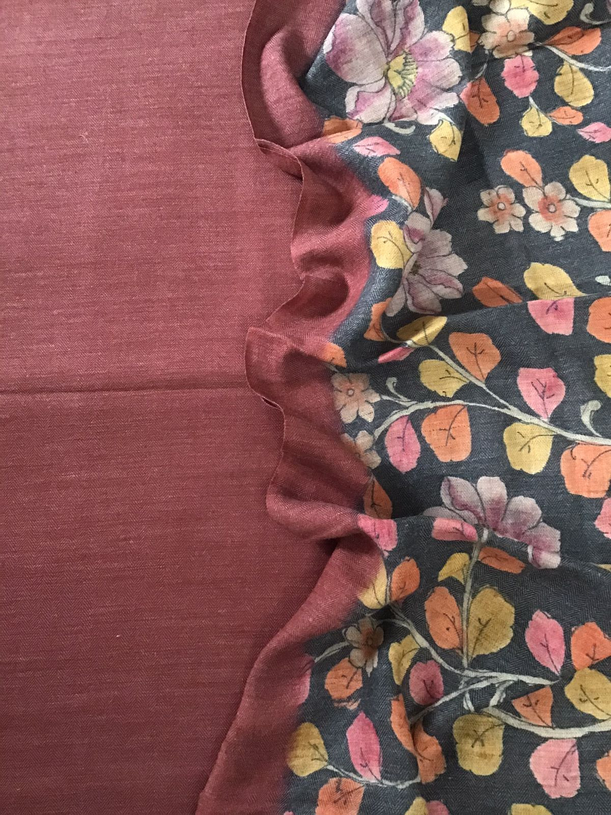 Pure Woollen Basbara Cotton Silk Printed Suit - Brick Red