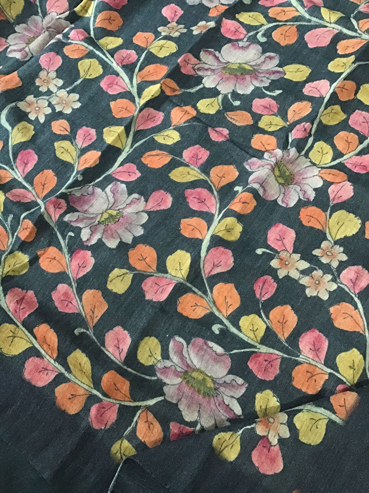 Pure Woollen Basbara Cotton Silk Printed Suit - Greyish Black