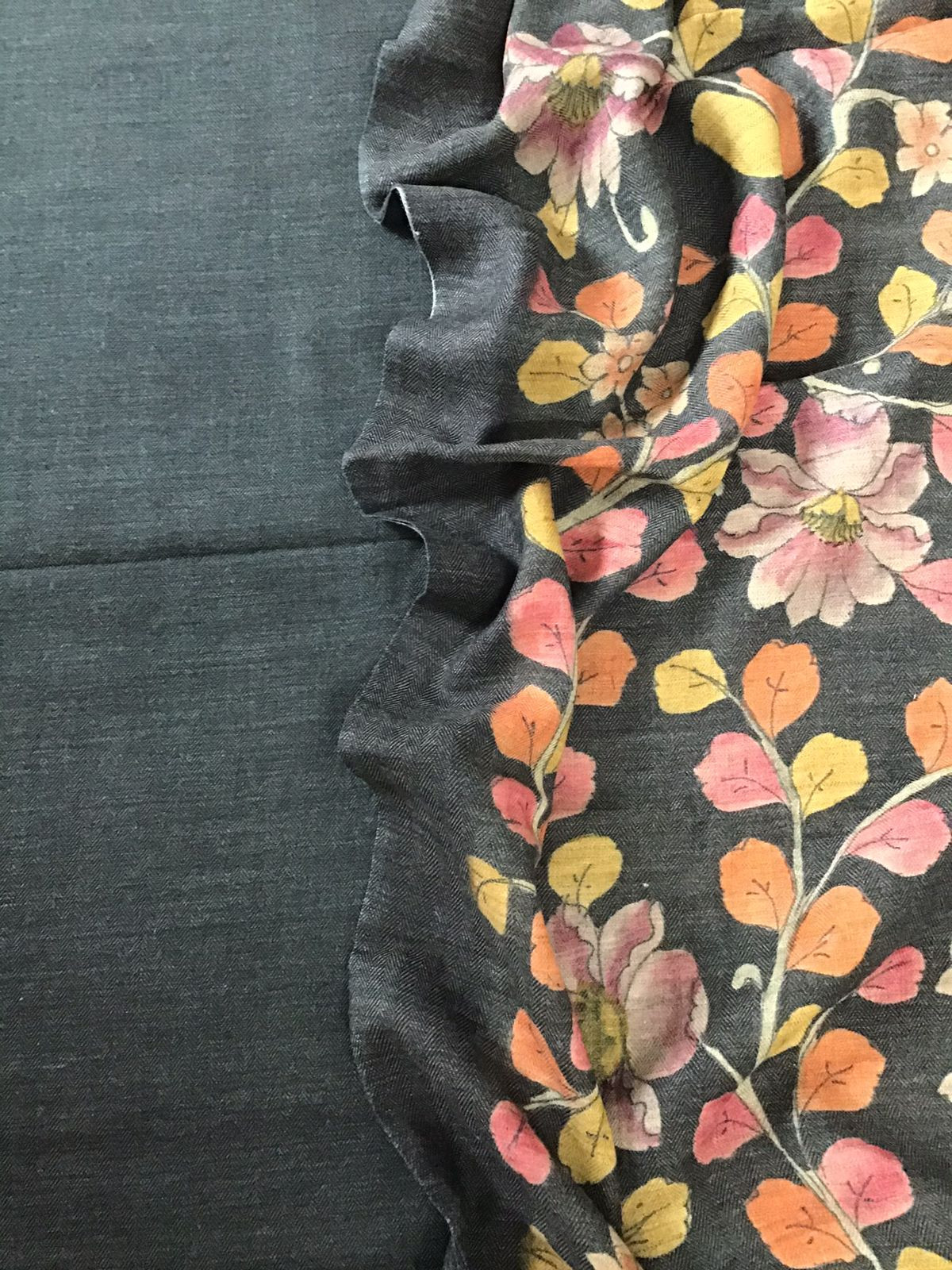 Pure Woollen Basbara Cotton Silk Printed Suit - Greyish Black