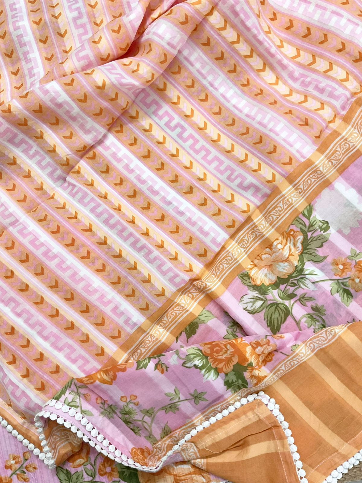 Pure Cotton Printed Self Weaved Suit - Pink