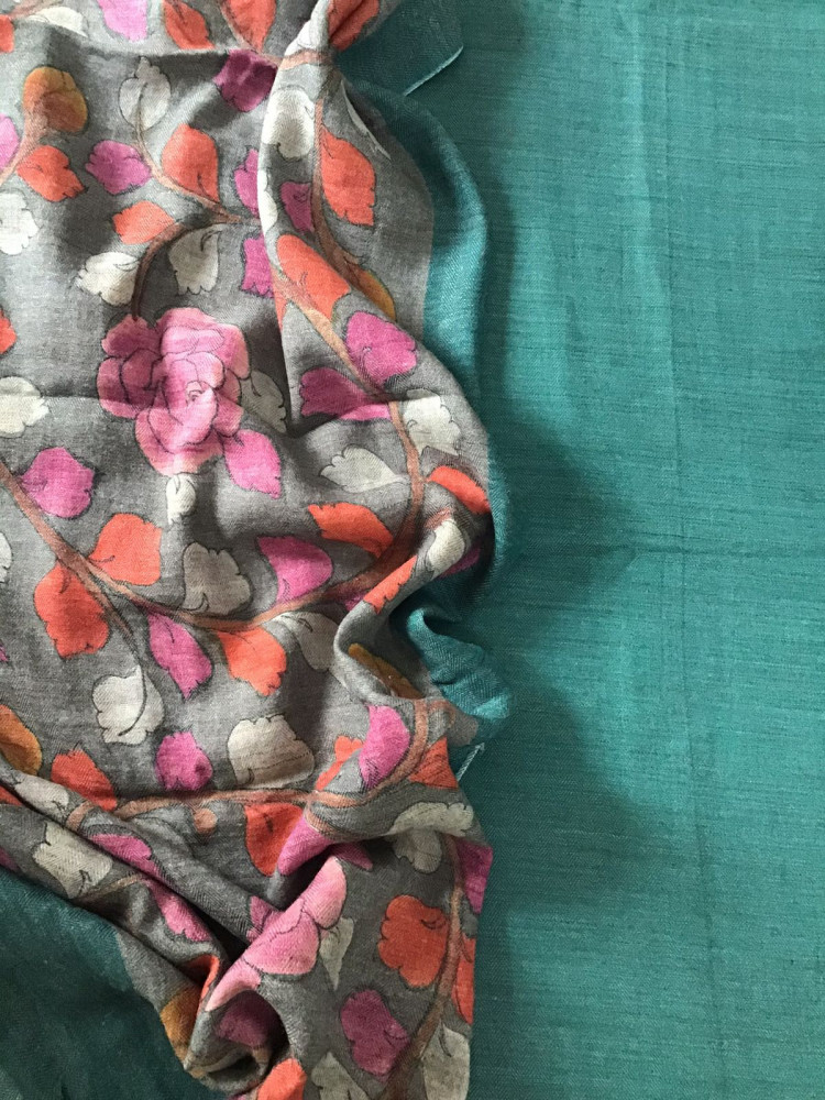 Image of Pure Woollen Basbara Cotton Silk Printed Suit - Green