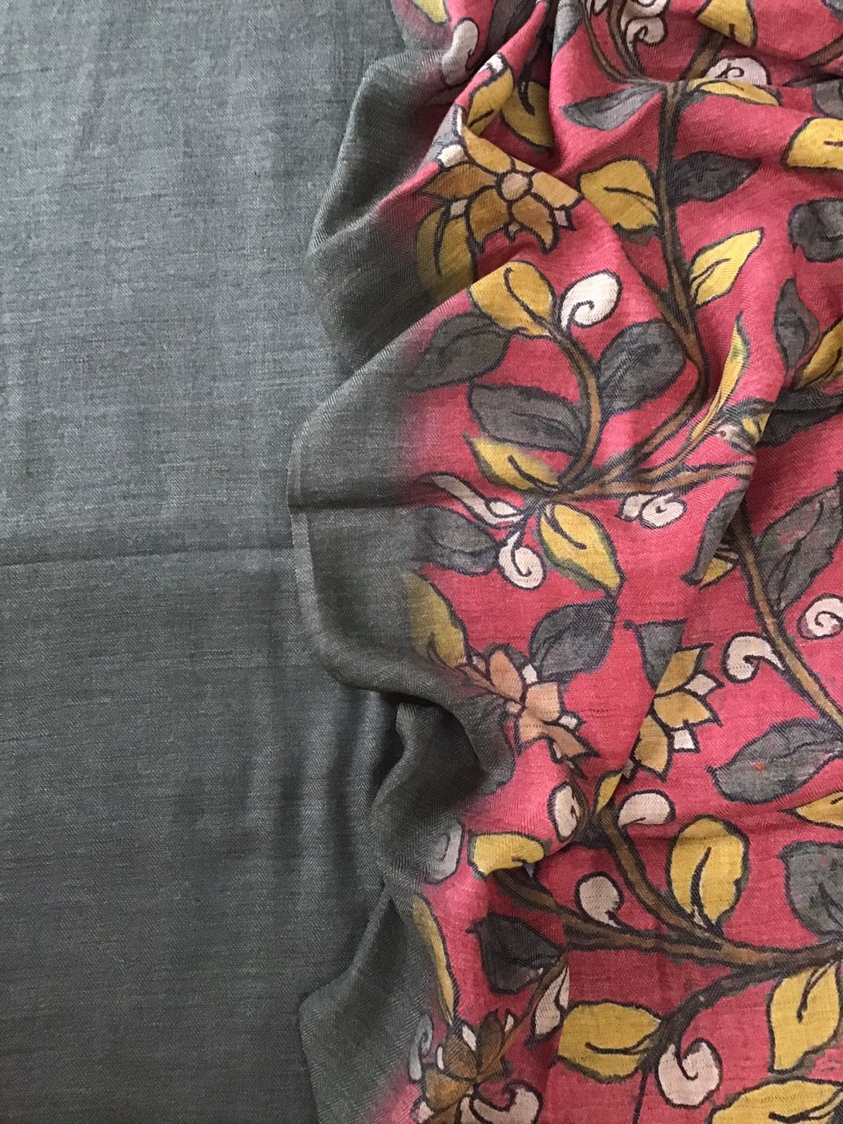 Pure Woollen Basbara Cotton Silk Printed Suit - Dark Grey