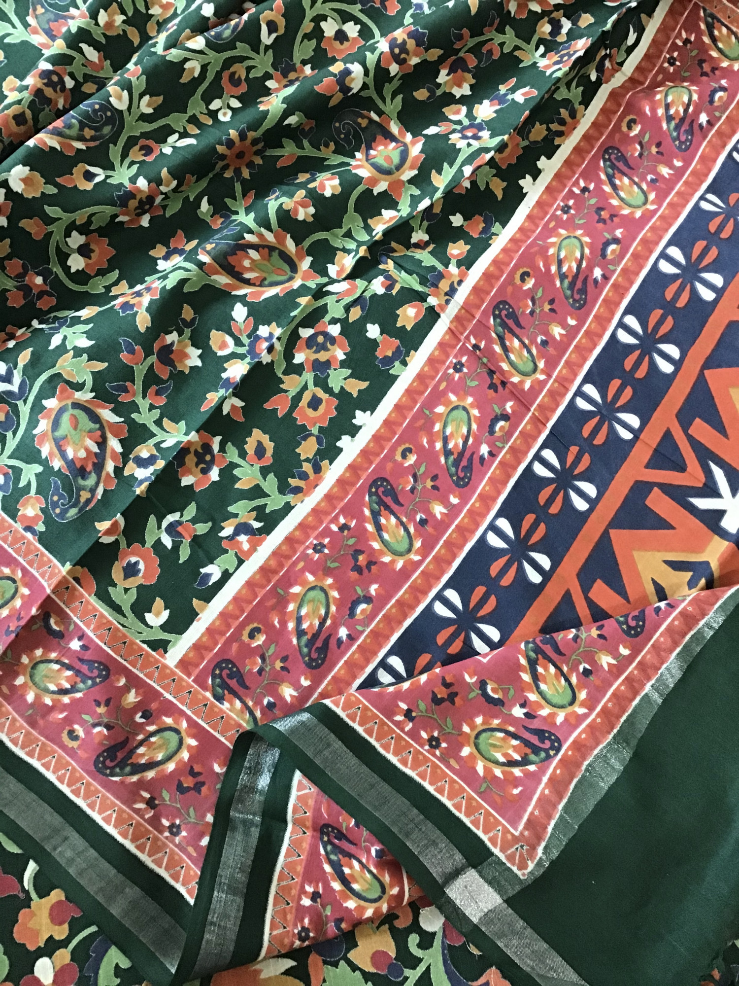 Pure Linen Cotton Silk Printed Suit - Green