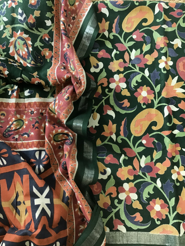 Image of Pure Linen Cotton Silk Printed Suit - Green