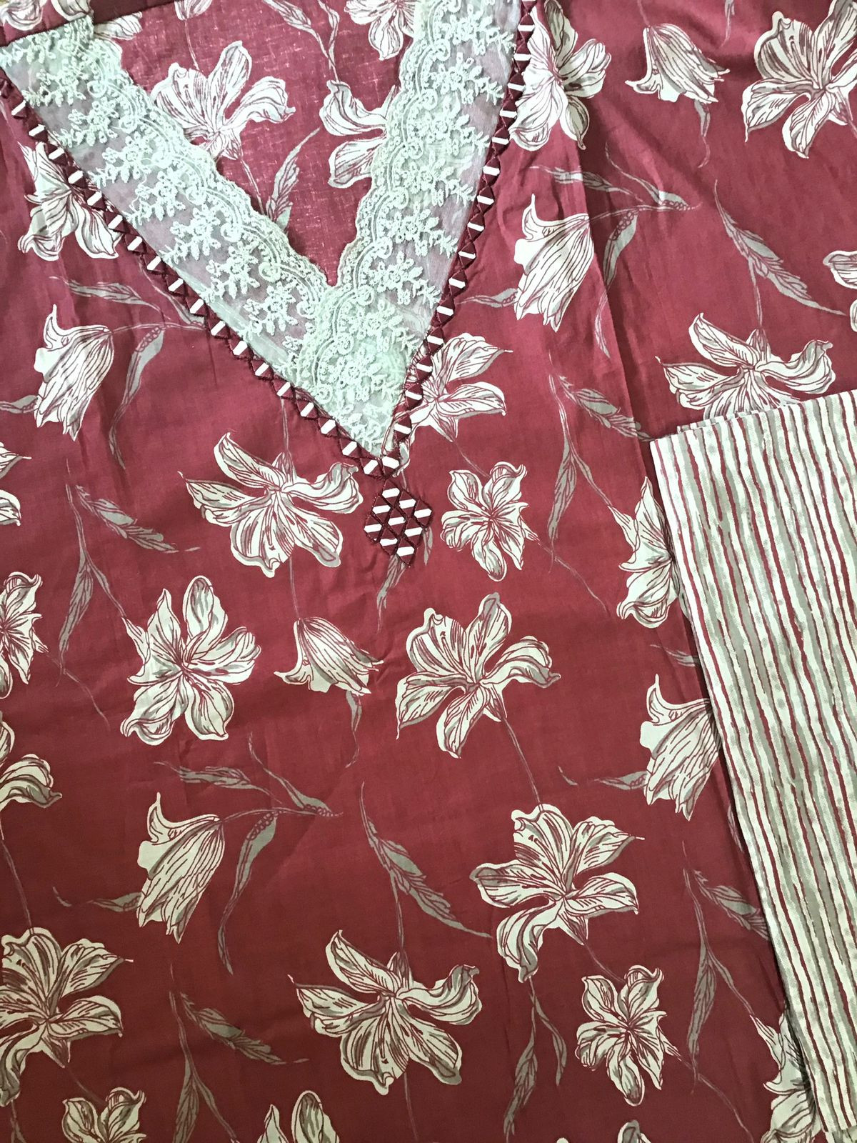 Pure Cotton Printed Embroidered Suit - Maroon