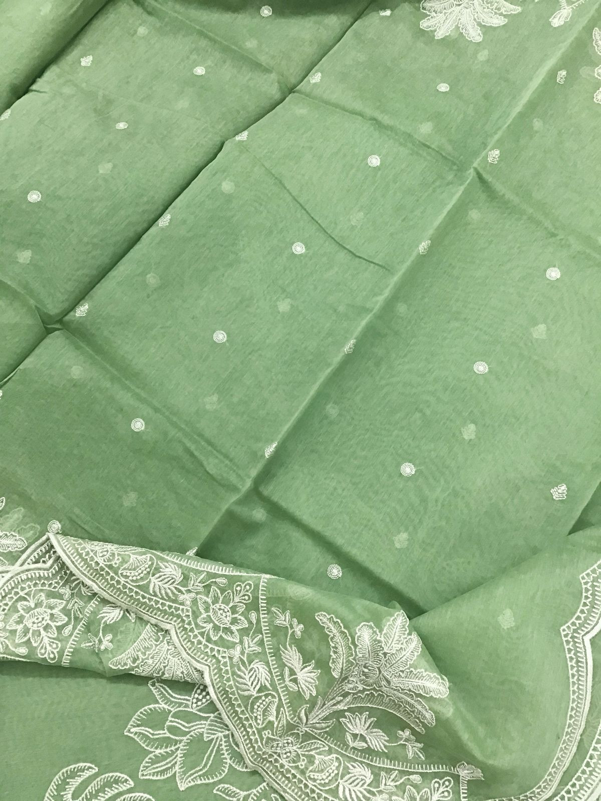Pure Chanderi Embroidered Suit - Green