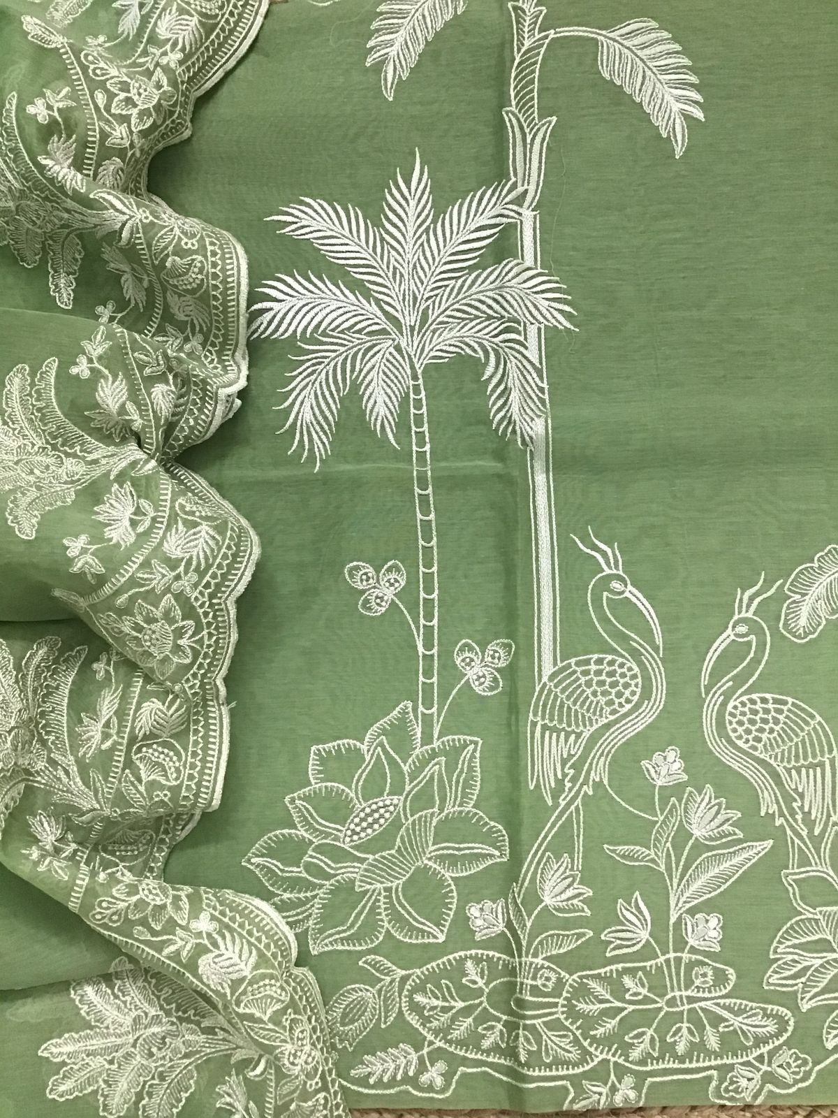 Pure Chanderi Embroidered Suit - Green