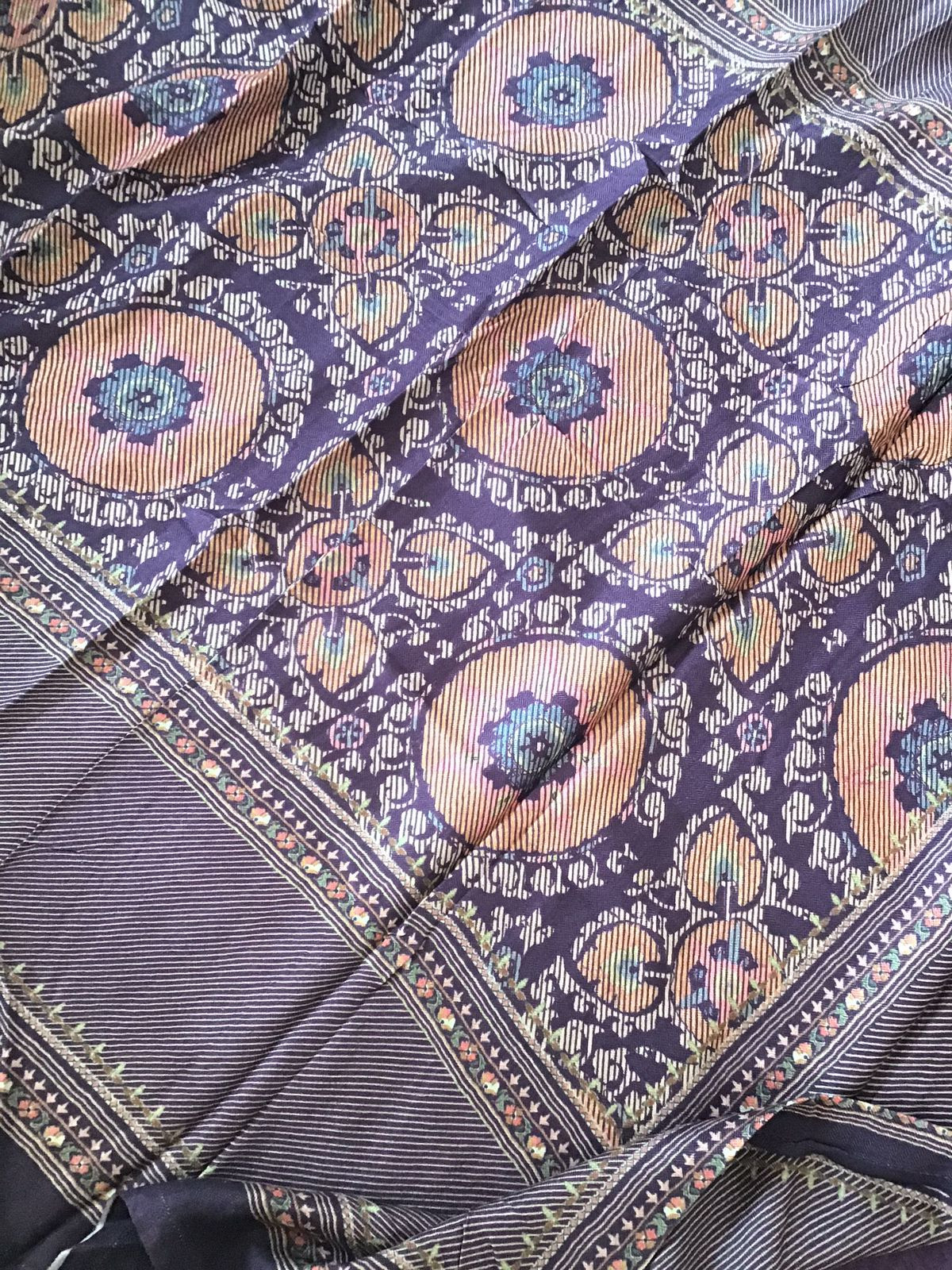 Soft Woollen Slub Silk Printed Embroidered Suit - Purple