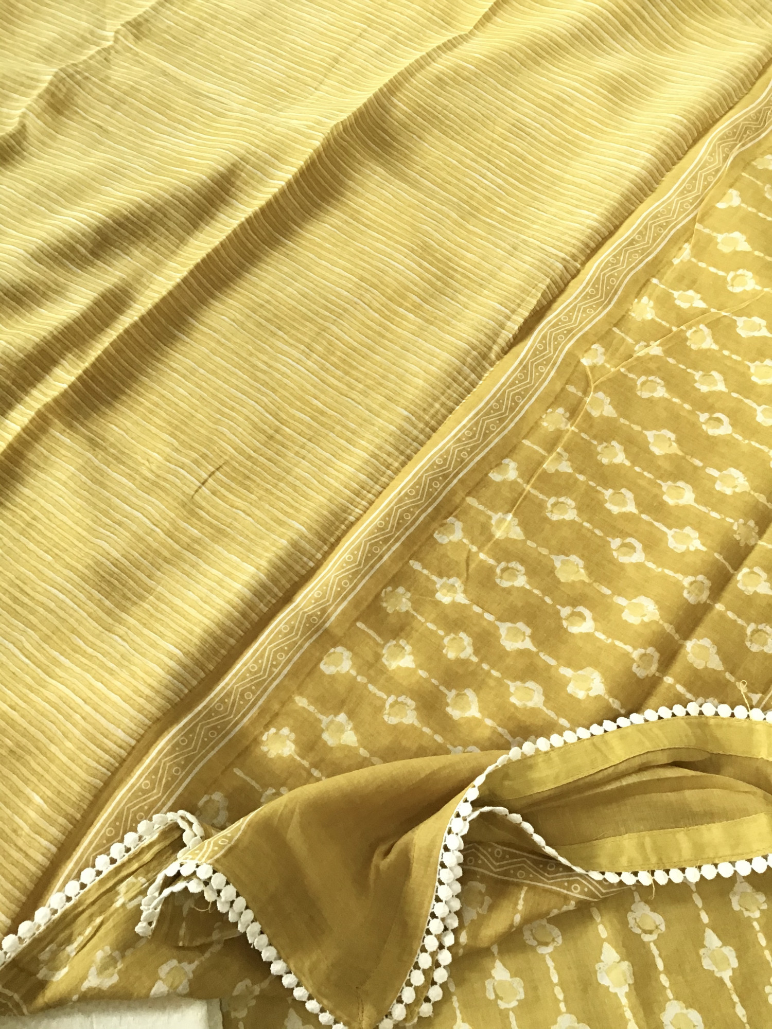 Pure Mul Cotton Batik Printed Embroidered Suit - Yellow