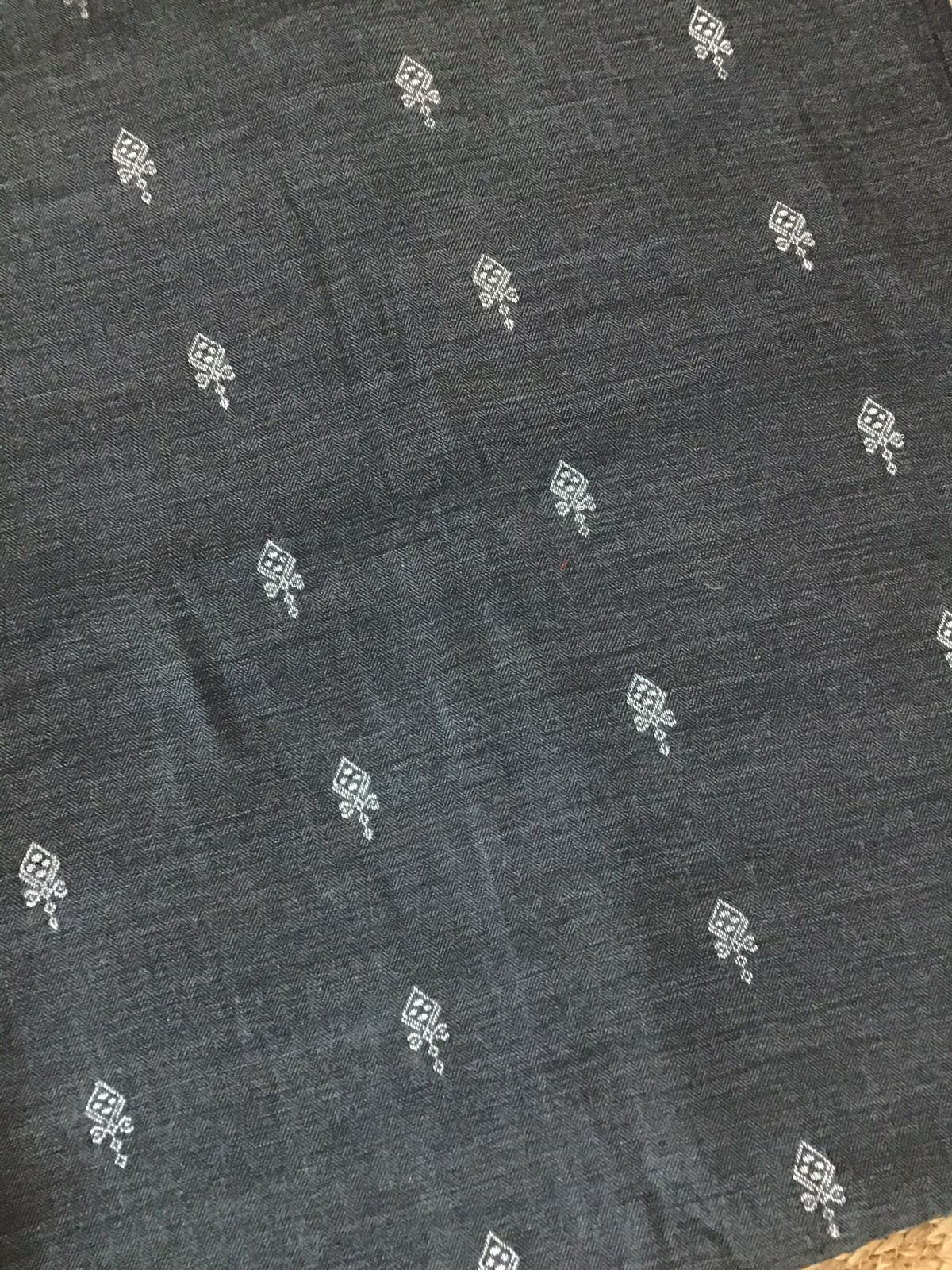 Soft Woollen Basbara Cotton Silk Self Weaved Printed Suit - Dark Grey