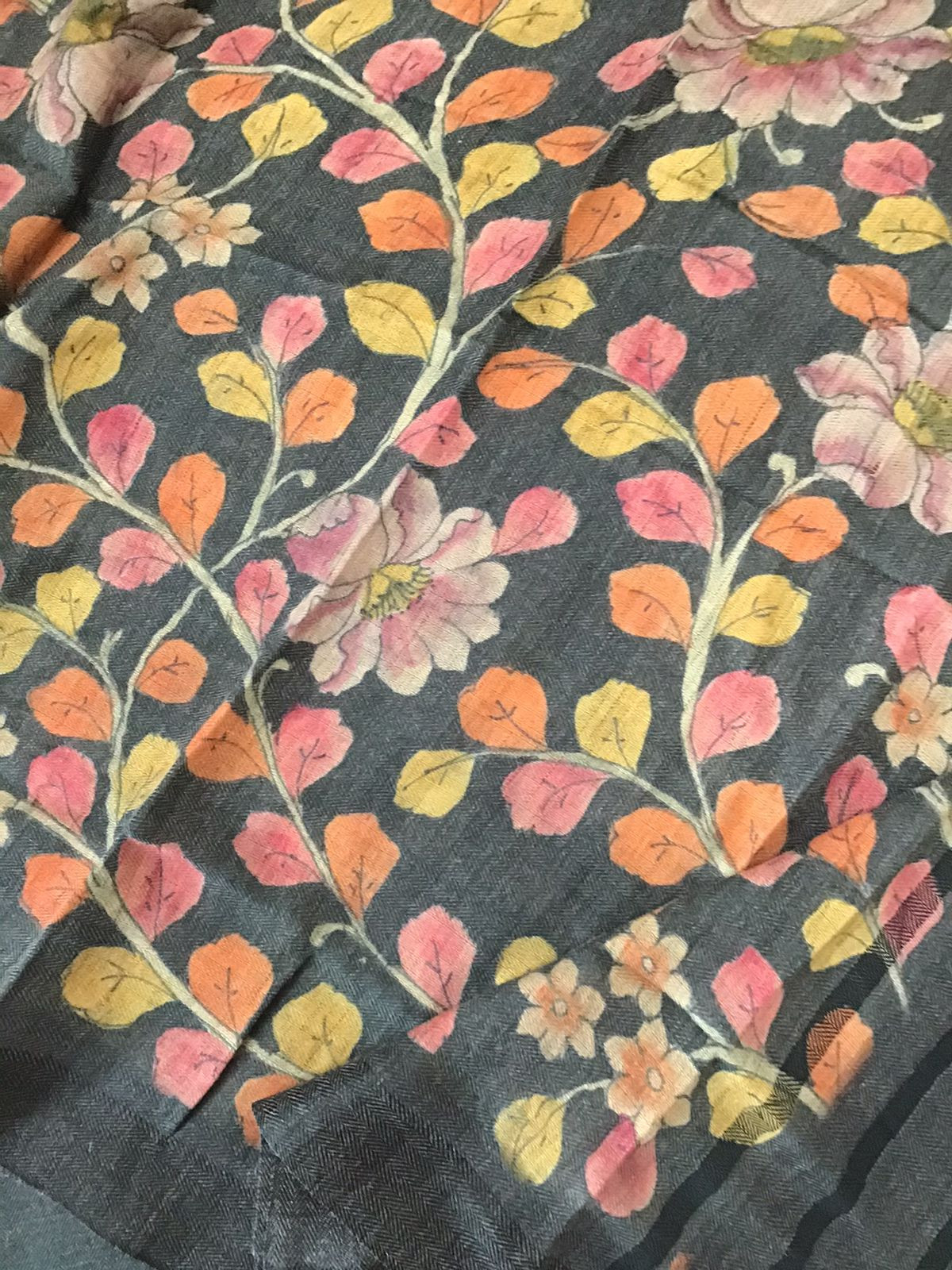 Soft Woollen Basbara Cotton Silk Self Weaved Printed Suit - Dark Grey