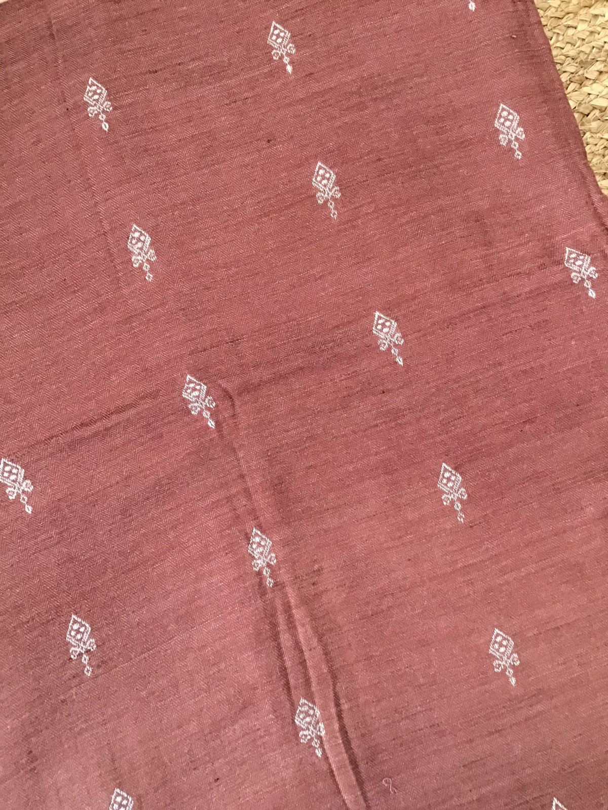 Soft Woollen Basbara Cotton Silk Self Weaved Printed Suit - Brick Red