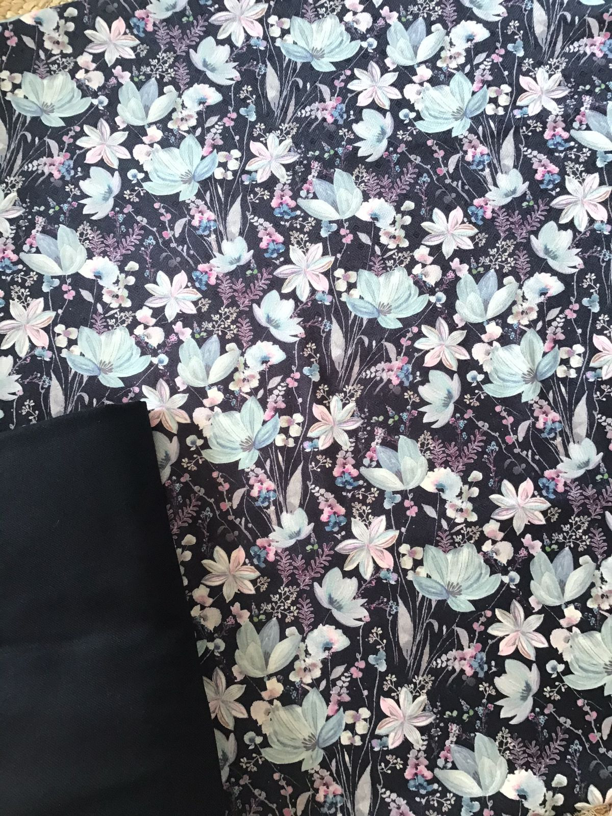 Soft Woollen Slub Silk Printed Suit - Black