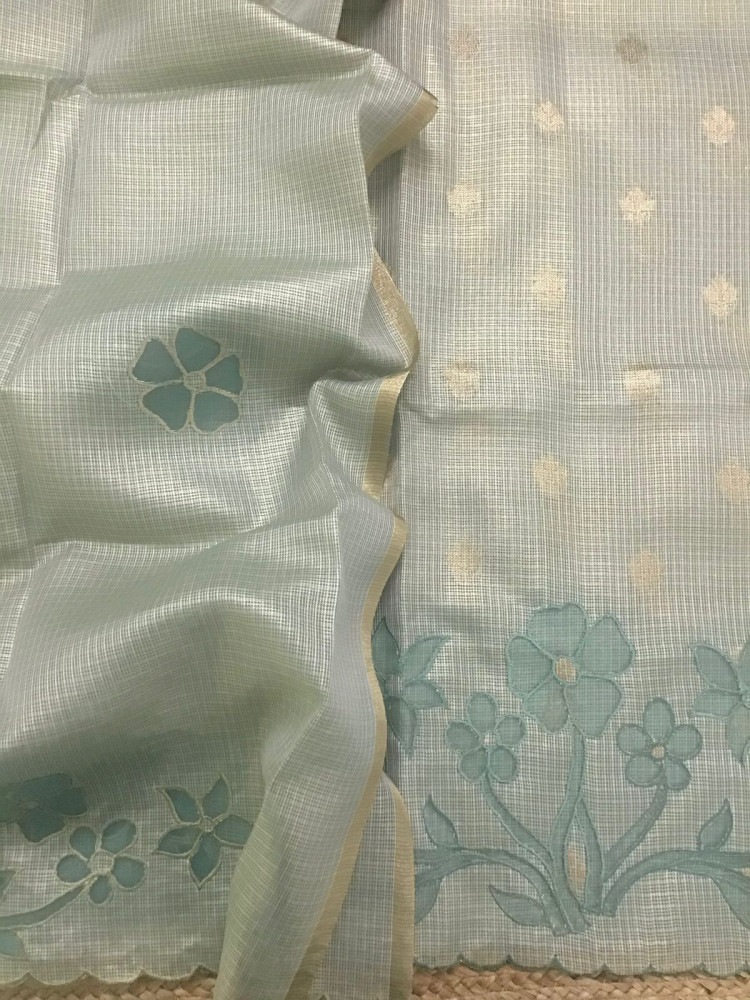 Image of Soft Tissue Kota Silk Embroidered Suit - Green