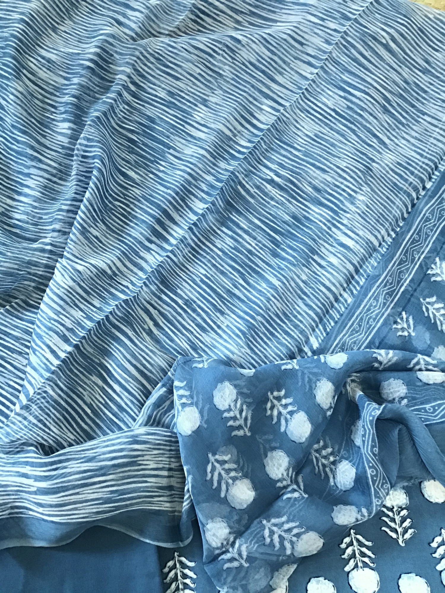 Pure Modal Silk Printed Suit - Blue