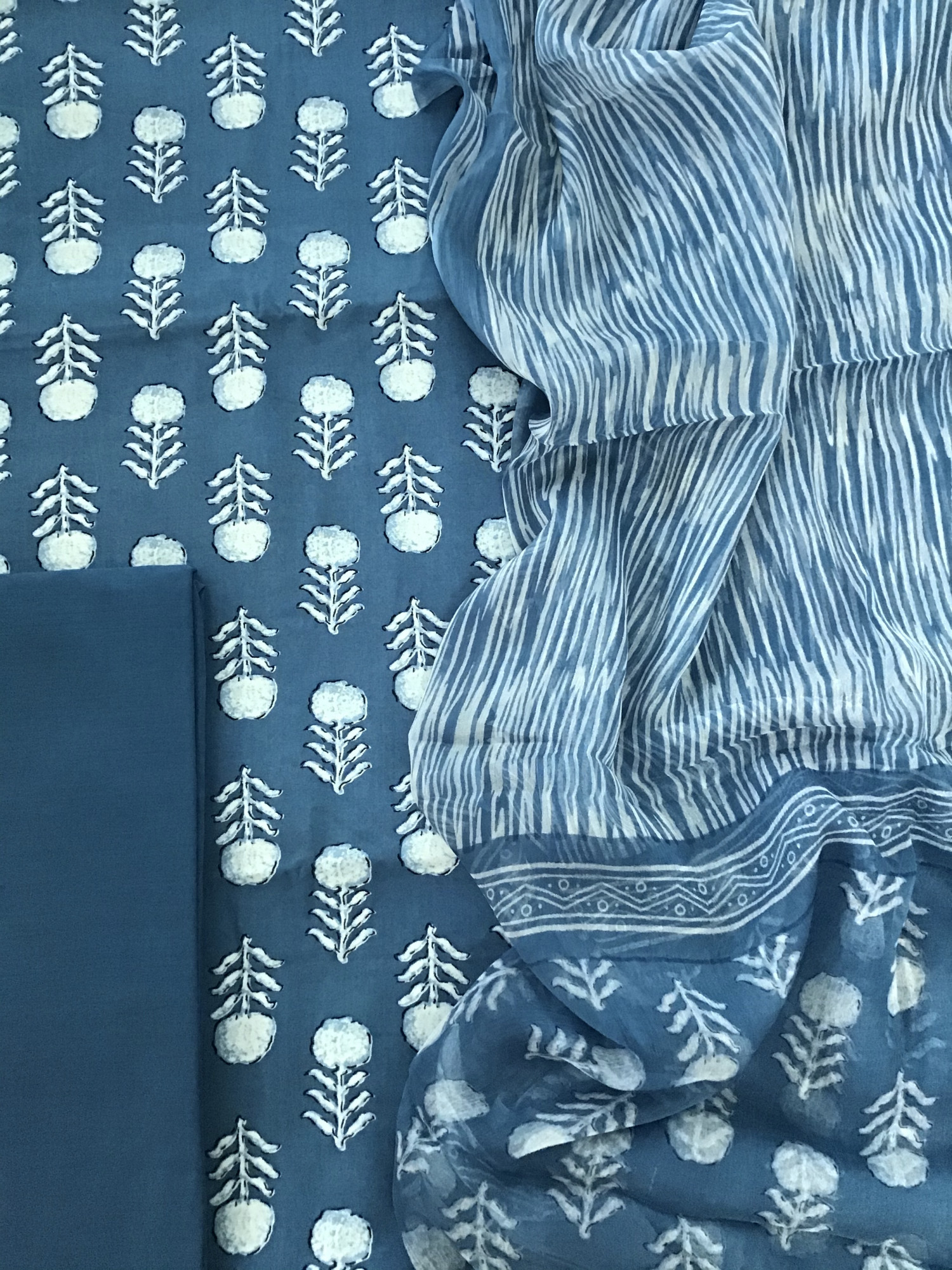 Pure Modal Silk Printed Suit - Blue
