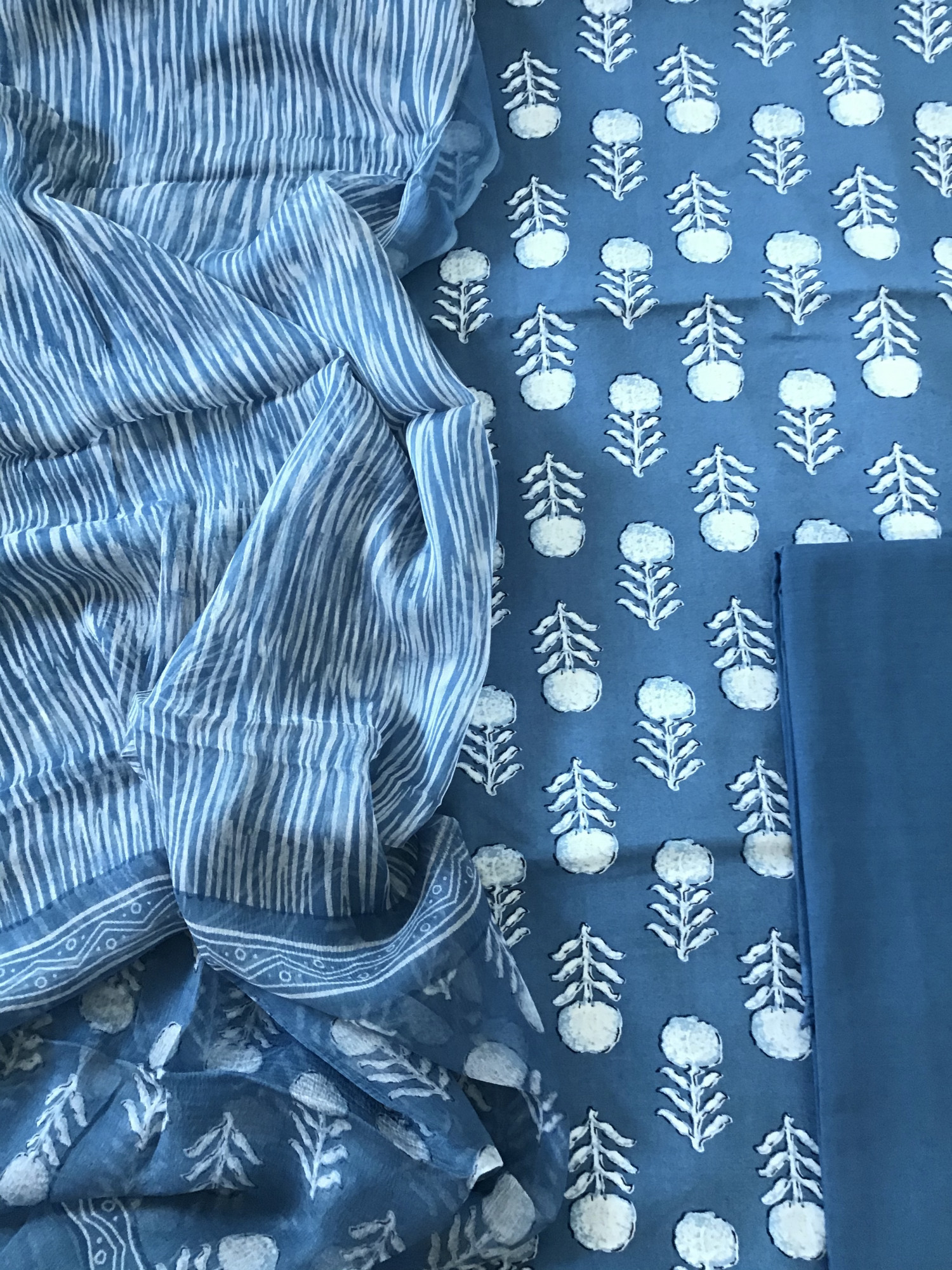 Pure Modal Silk Printed Suit - Blue