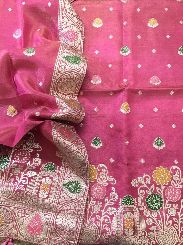 Image of Soft Fine Tissue Chanderi Banarasi Weaved Suit - Pink
