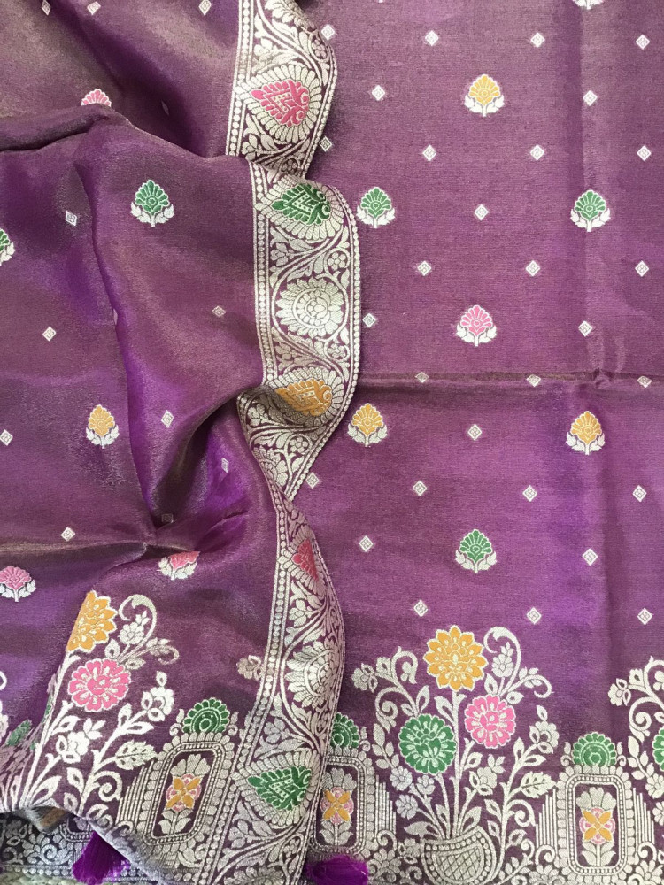 Image of Soft Fine Tissue Chanderi Banarasi Weaved Suit - Purple