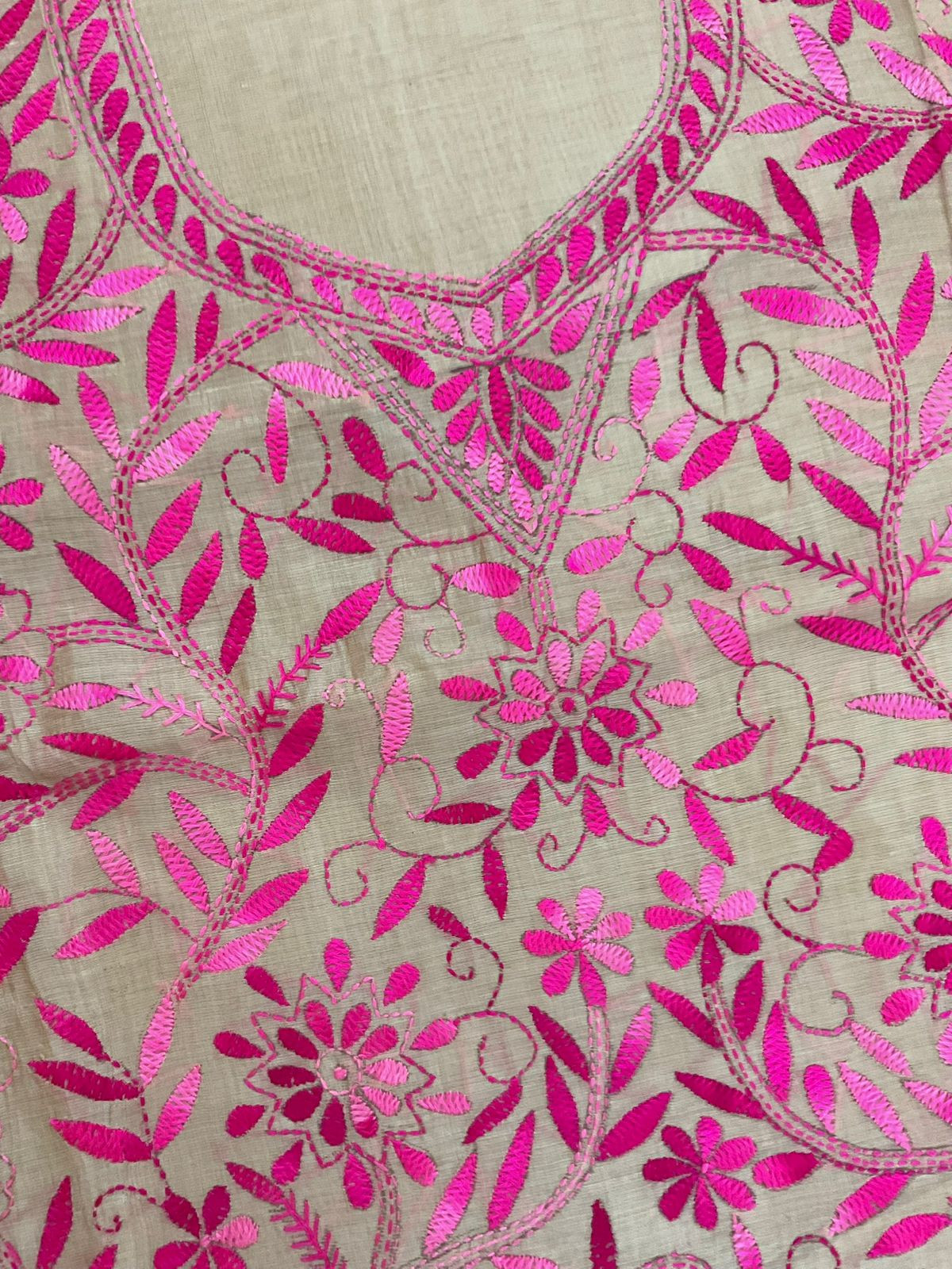 Soft Chanderi Embroidered Only Kurta Fabric - Beige