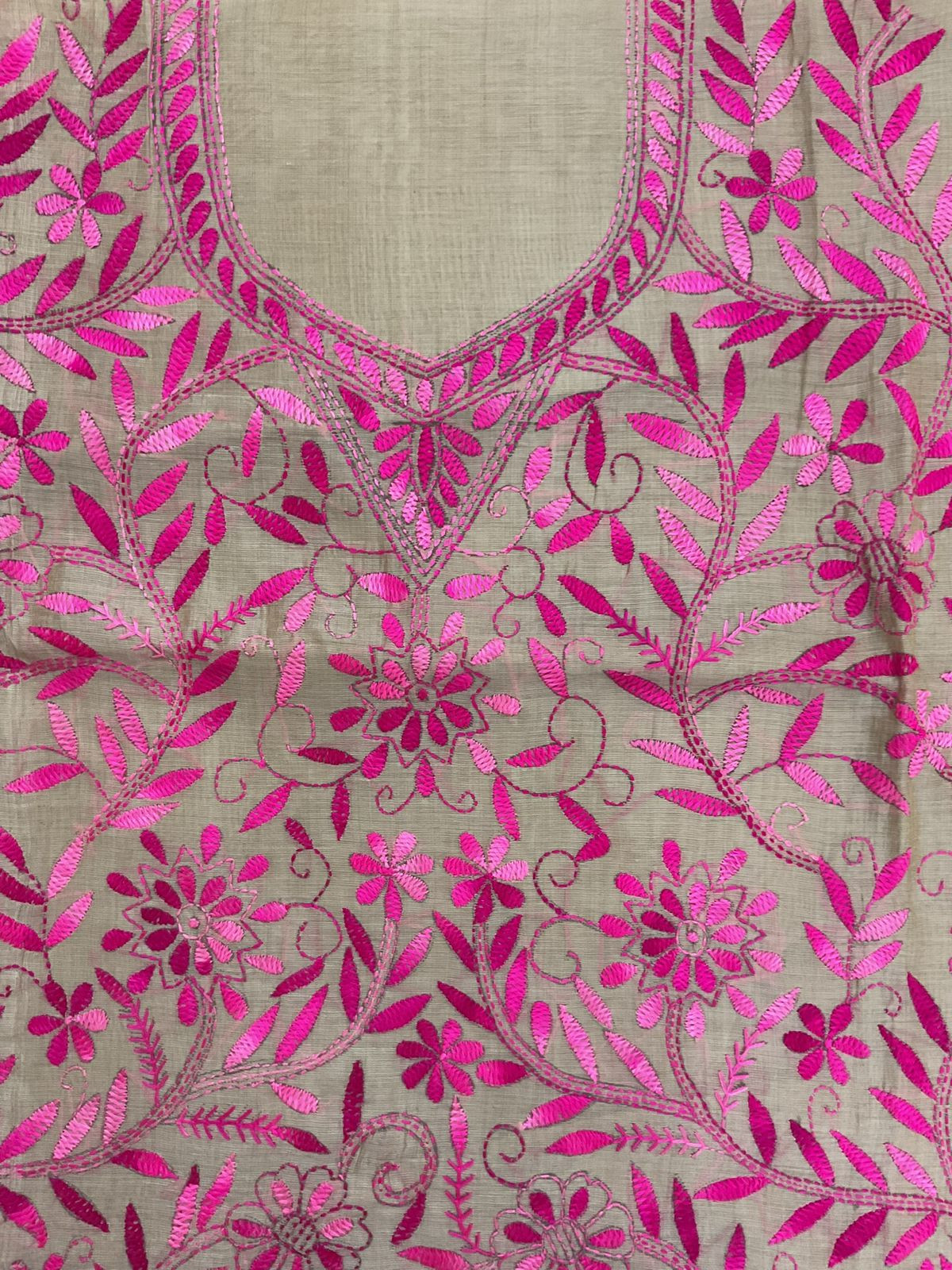 Soft Chanderi Embroidered Only Kurta Fabric - Beige