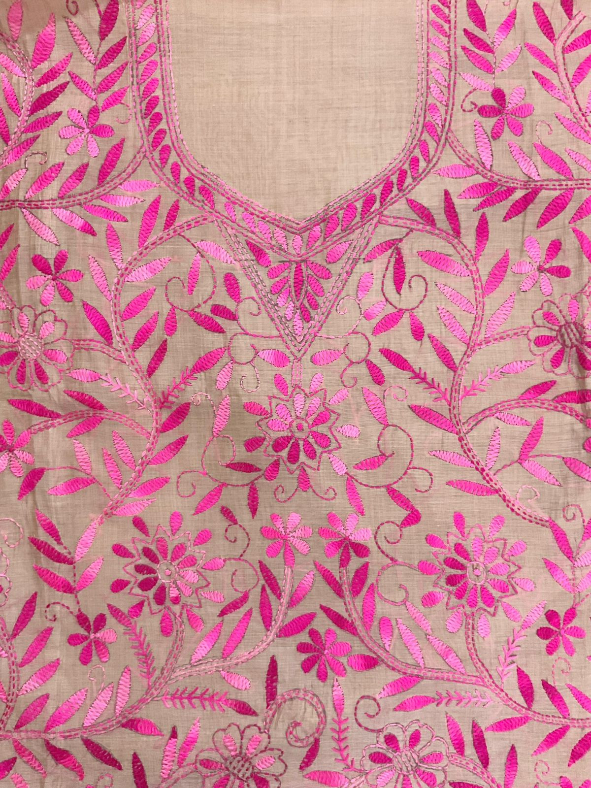 Soft Chanderi Embroidered Only Kurta Fabric - Beige