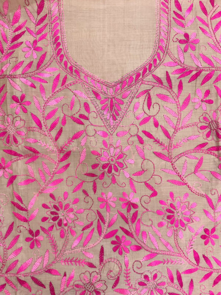 Image of Soft Chanderi Embroidered Only Kurta Fabric - Beige