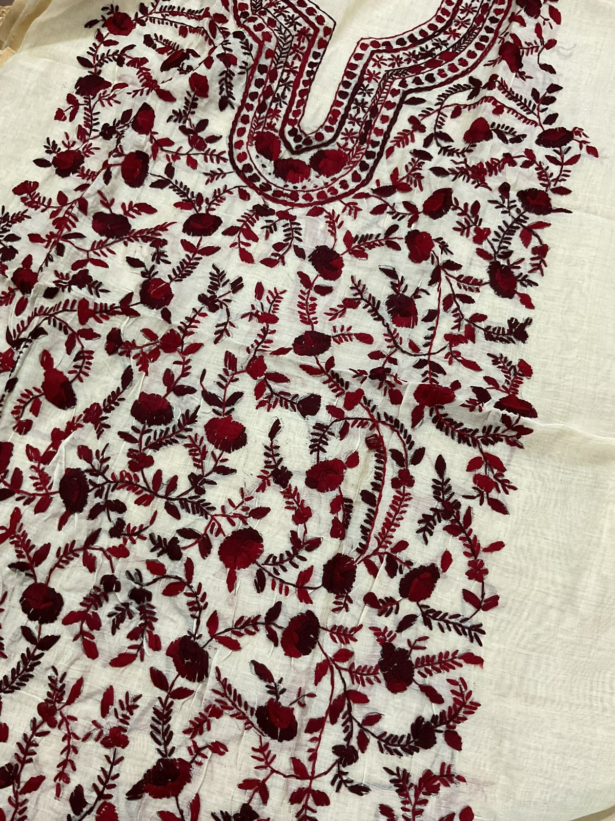 Soft Chanderi Embroidered Only Kurta Fabric - Beige