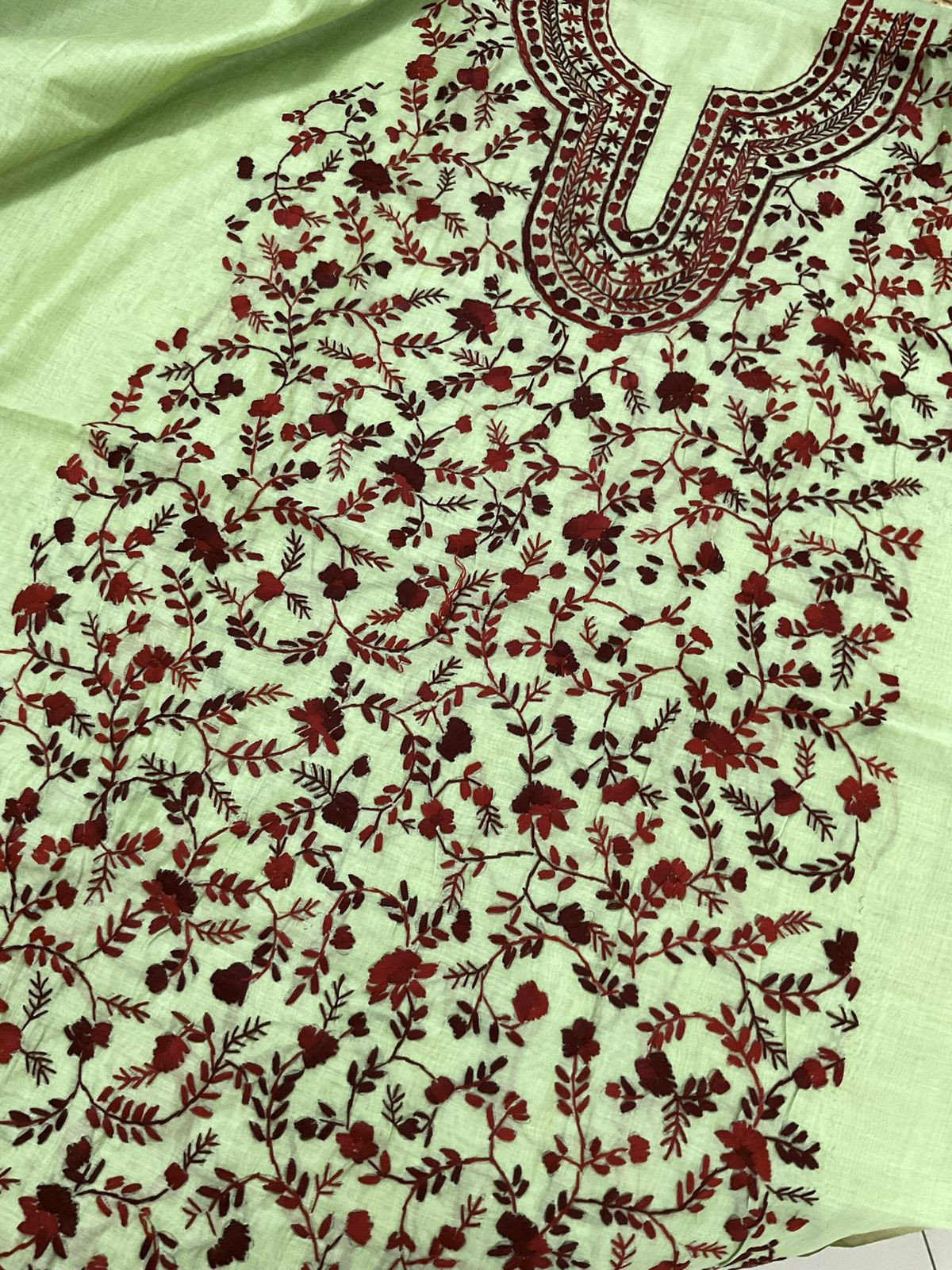 Soft Chanderi Embroidered Only Kurta Fabric - Green