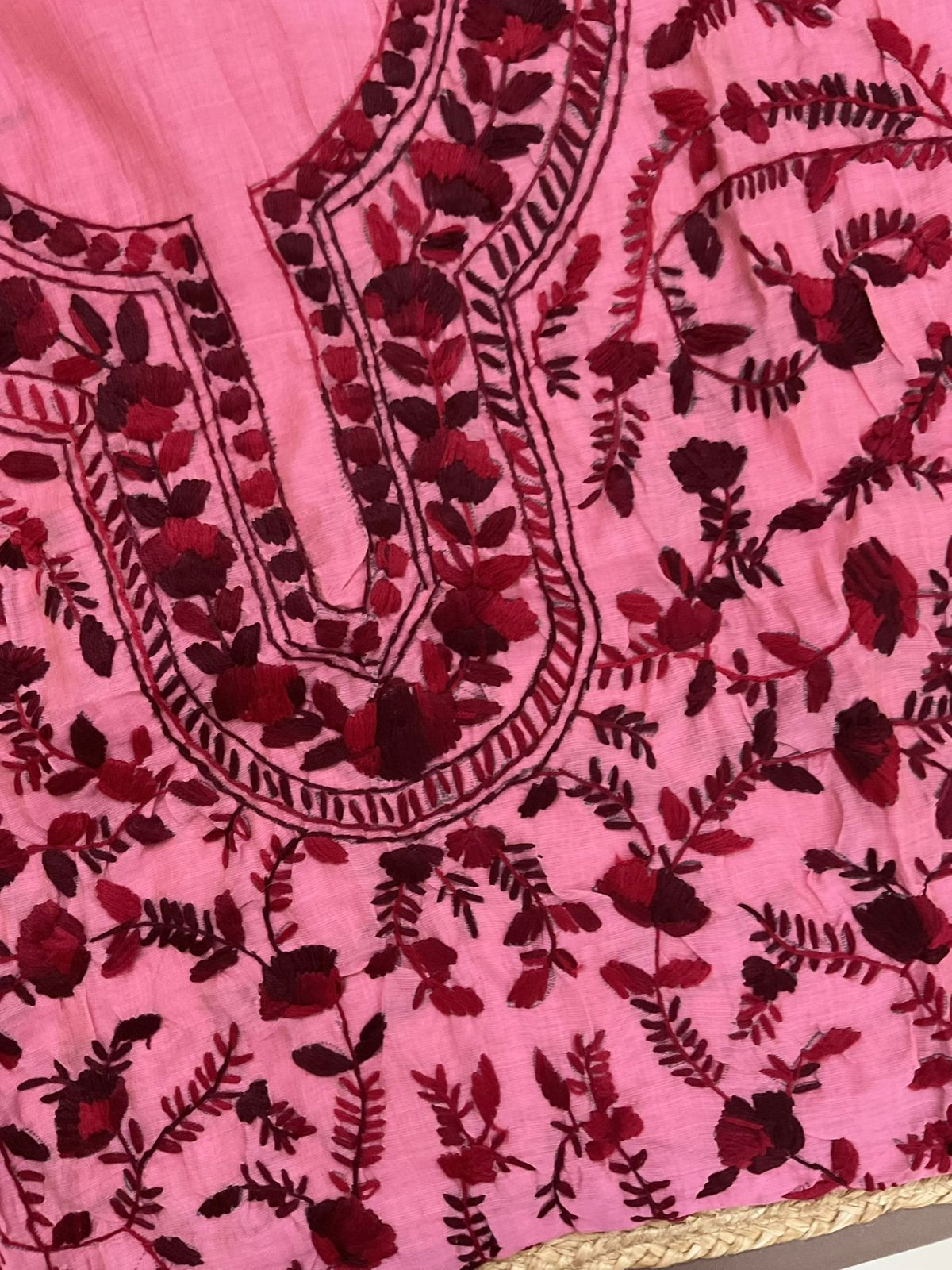 Soft Chanderi Embroidered Only Kurta Fabric - Pink