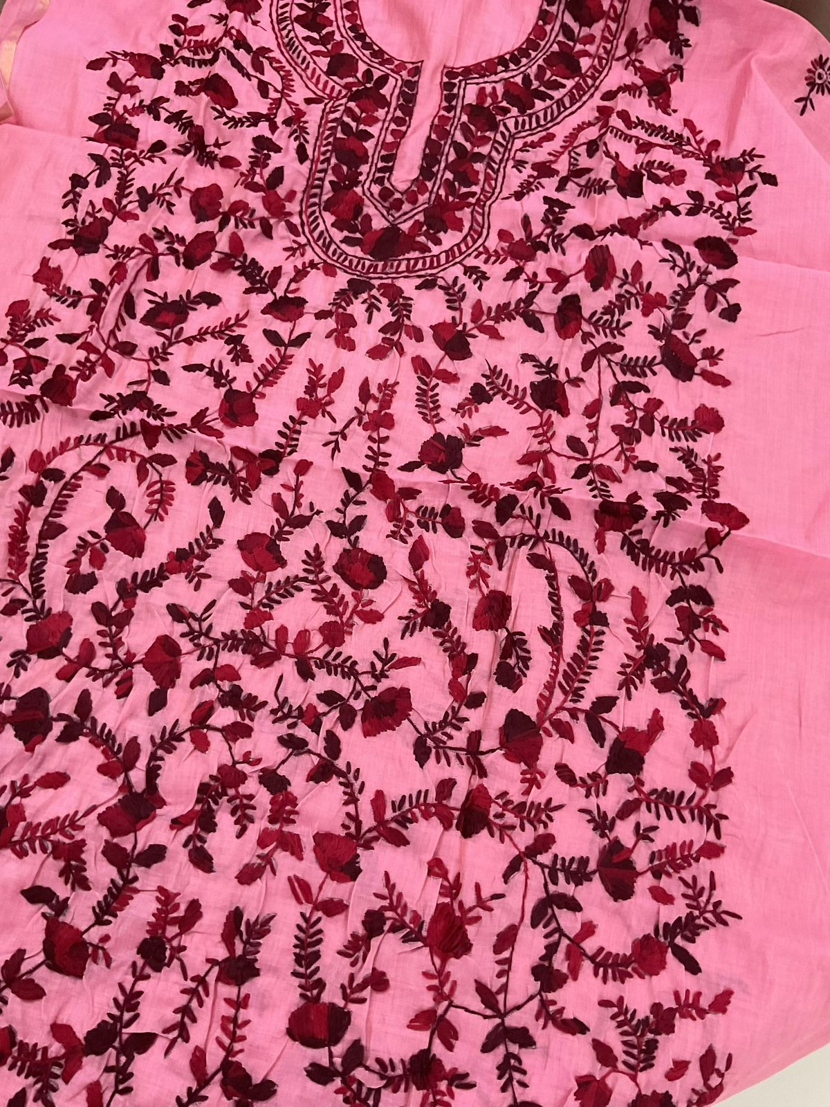 Soft Chanderi Embroidered Only Kurta Fabric - Pink