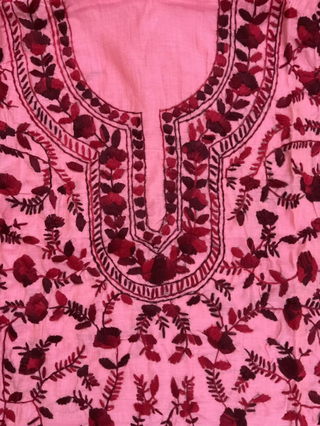 Image of Soft Chanderi Embroidered Only Kurta Fabric - Pink