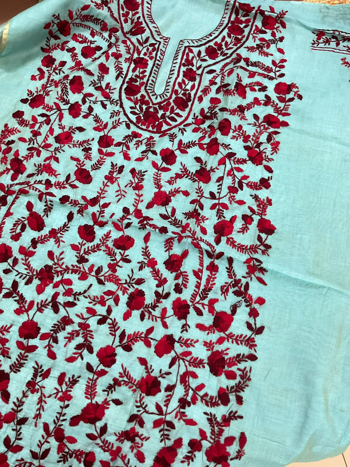 Soft Chanderi Embroidered Only Kurta Fabric - Blue