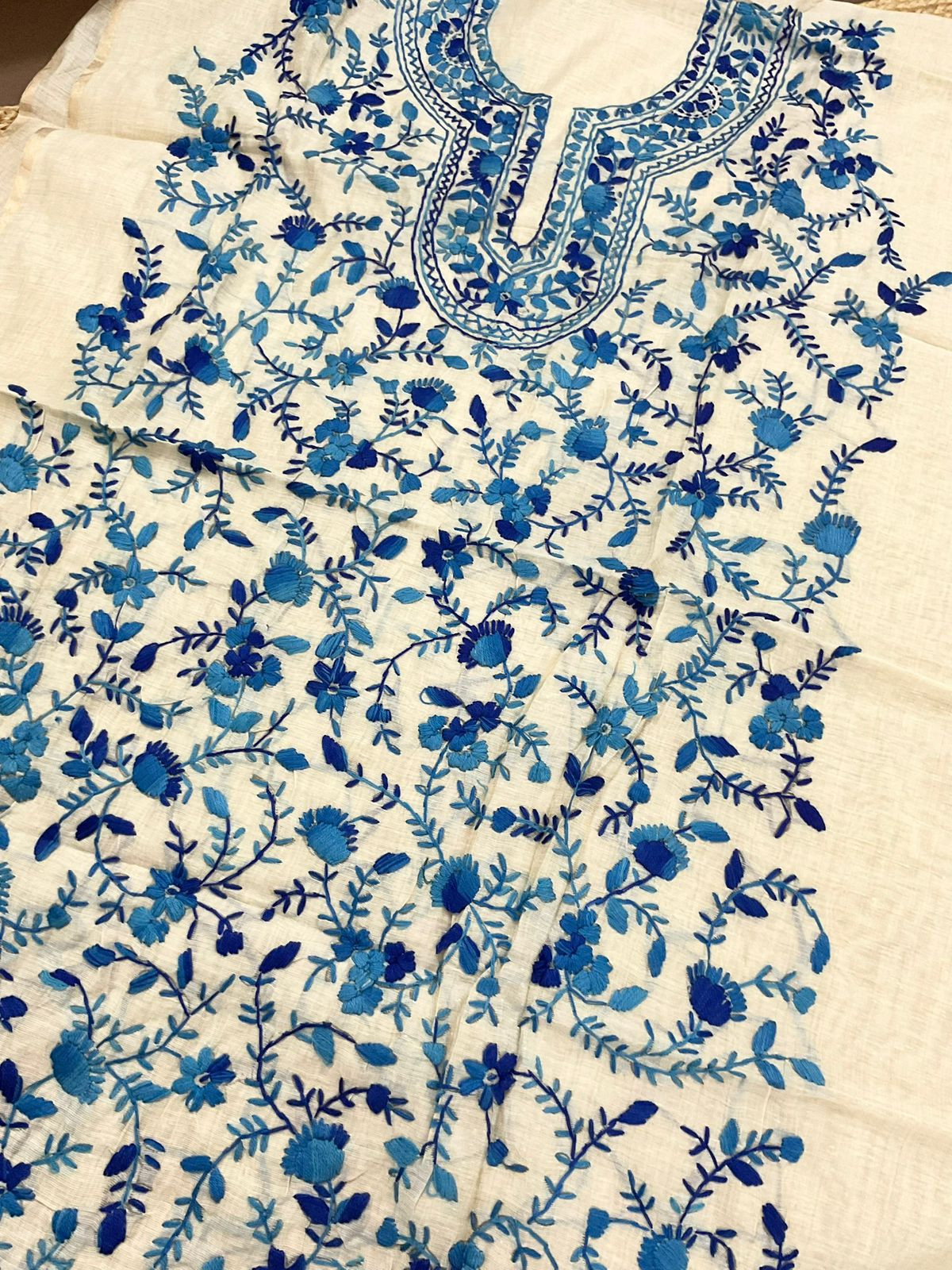 Soft Chanderi Embroidered Only Kurta Fabric - Beige