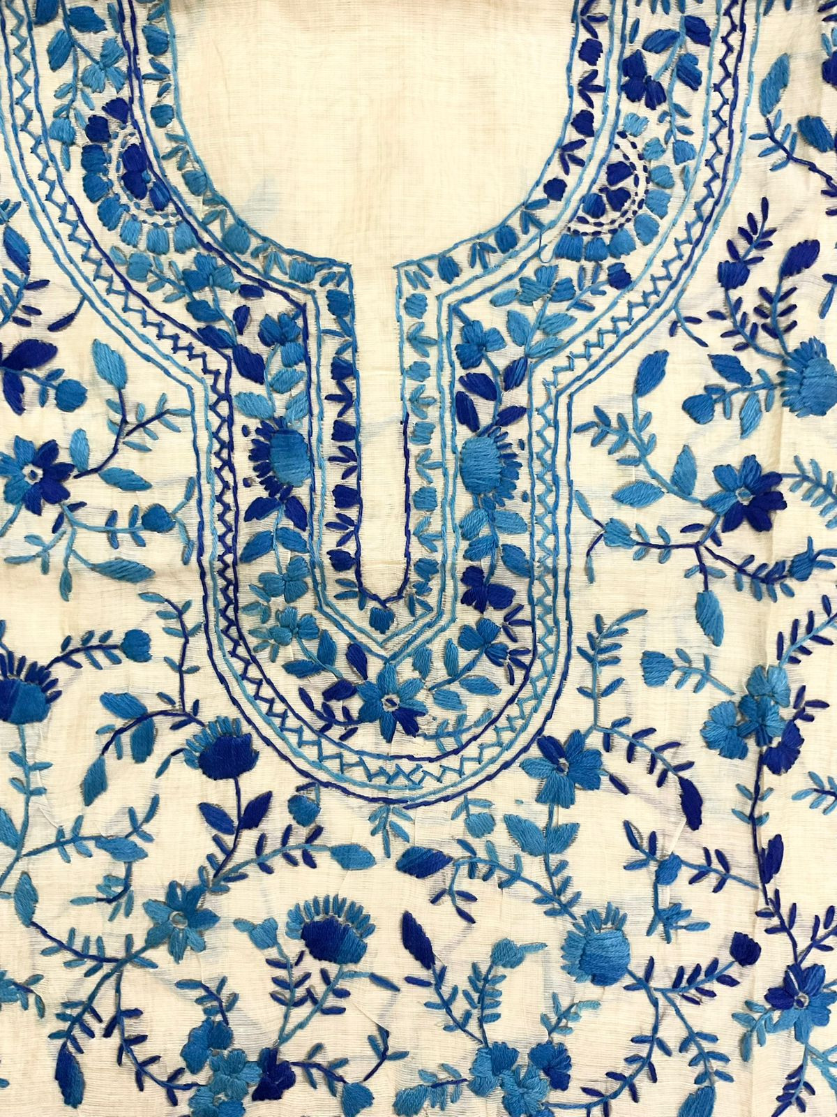 Soft Chanderi Embroidered Only Kurta Fabric - Beige