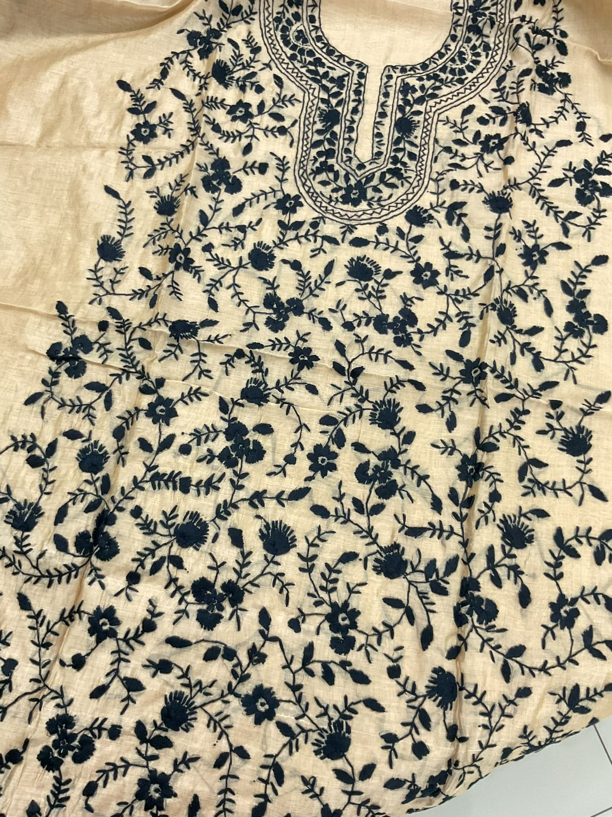 Soft Chanderi Embroidered Only Kurta Fabric - Beige